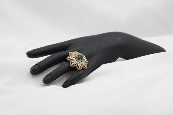 Ethereal Adjustable Gold Ring with White & Green Stones - JCSFashions