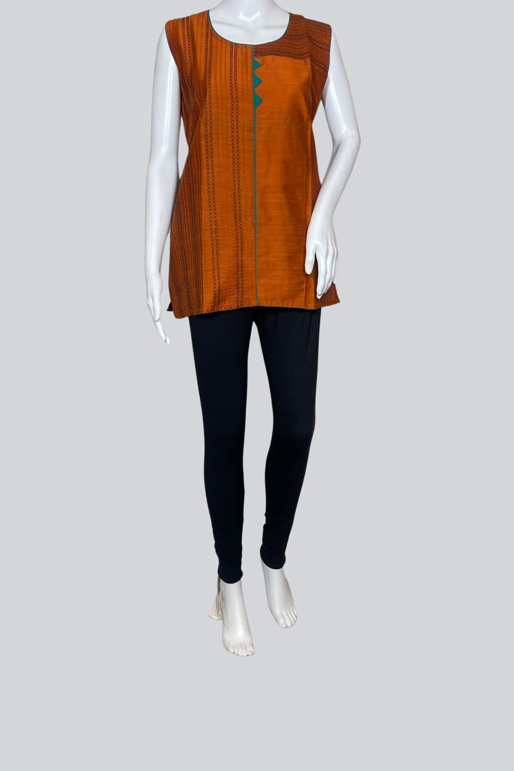 Cotton Kurti: Stylish 27" Length with Attached Short Sleeves KURTI JCS Fashions Brown X-Large (42)