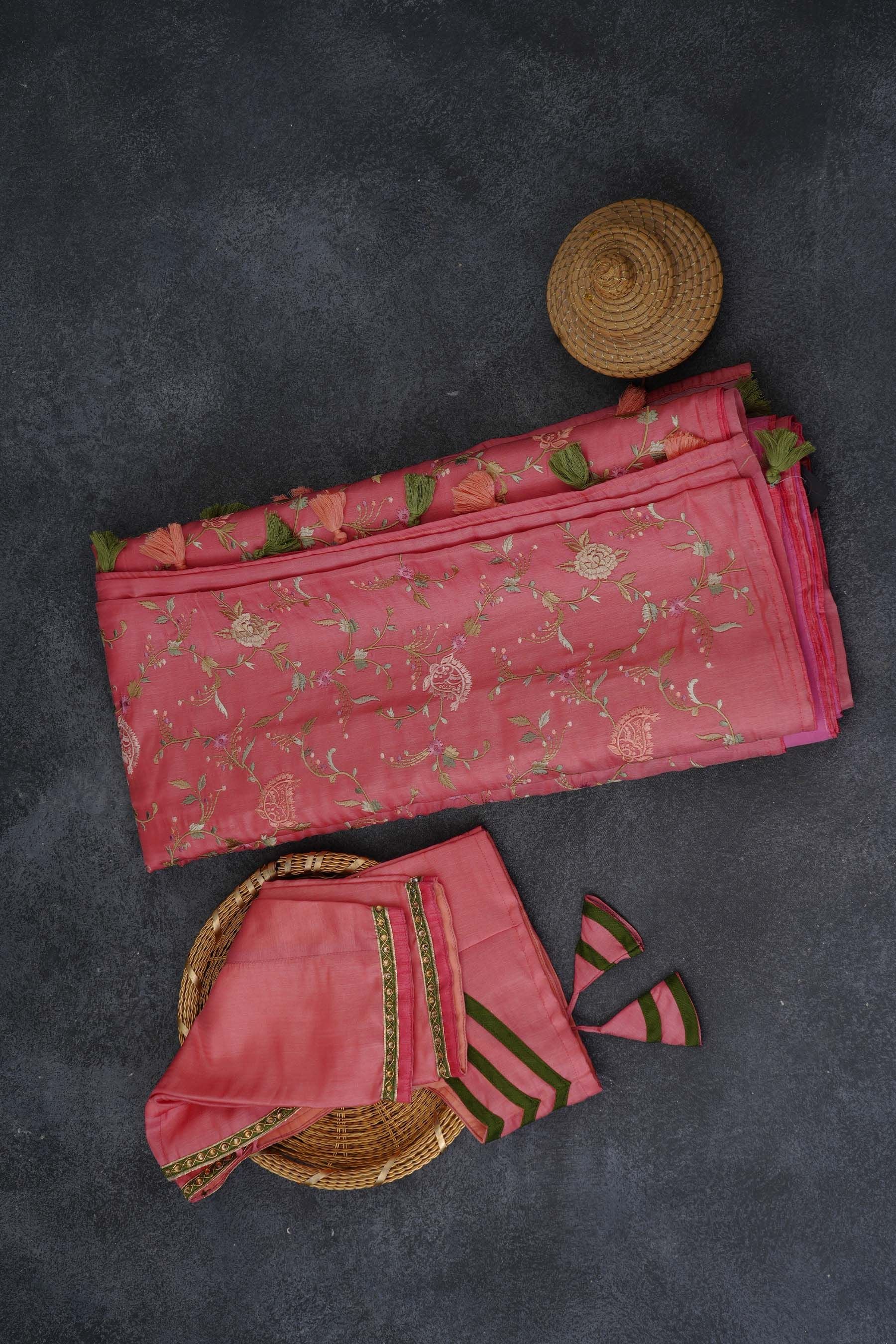 Satin Tussar Silk Saree With Thread Work and Fully Stitched Blouse Saree JCS Fashions