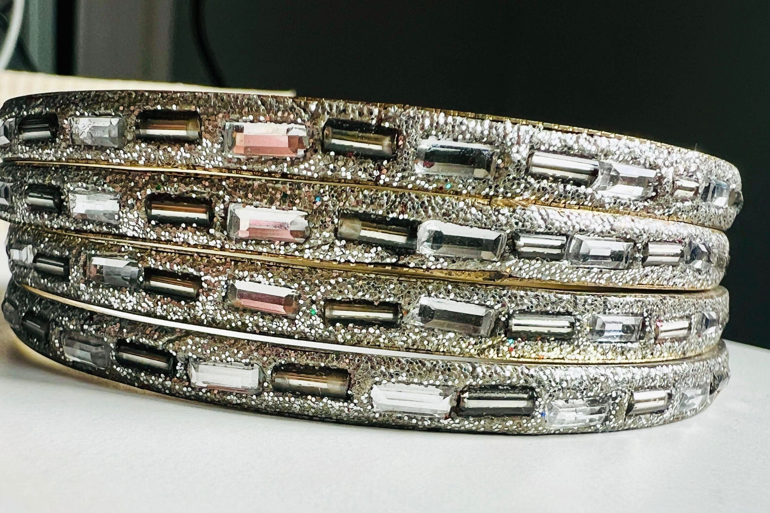 Elegant Silver Polish Crystal Stone Bangles by JCSFashions Jewelry JCS Fashions