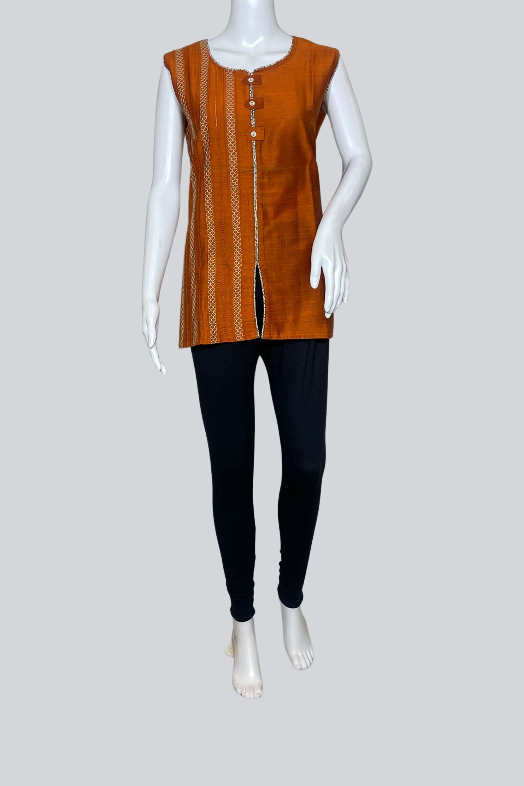 Chic Comfort: Cotton Kurti - 27" Length, Short Sleeves Inside KURTI JCS Fashions Brown X-Large (42)