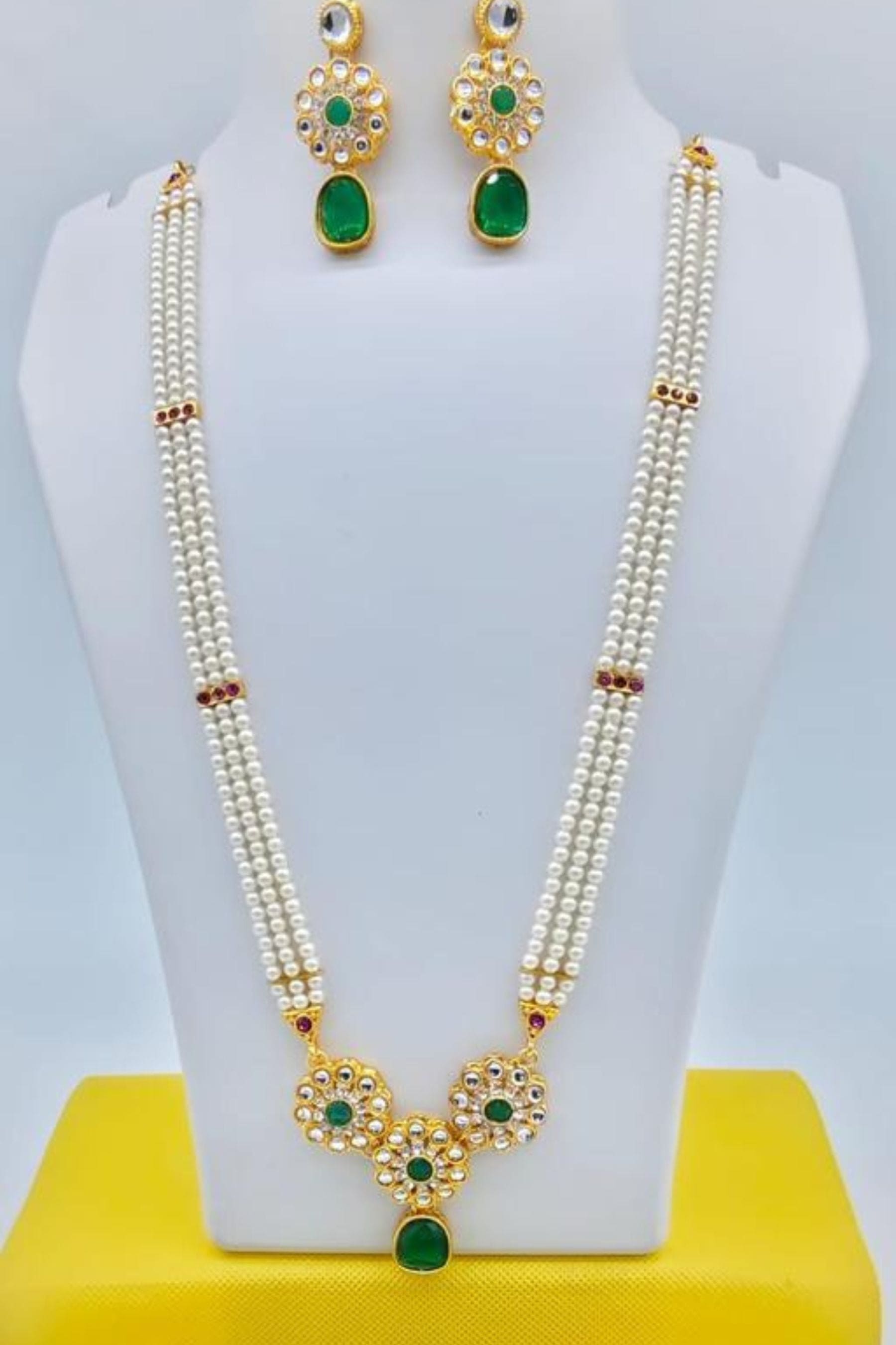 Regal Long Kundan Mala Set with American Diamonds in Gold Plating Jewelry JCS Fashions