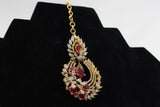 Regal Gold-Polished American Diamond Tikka with Pink & White Stones