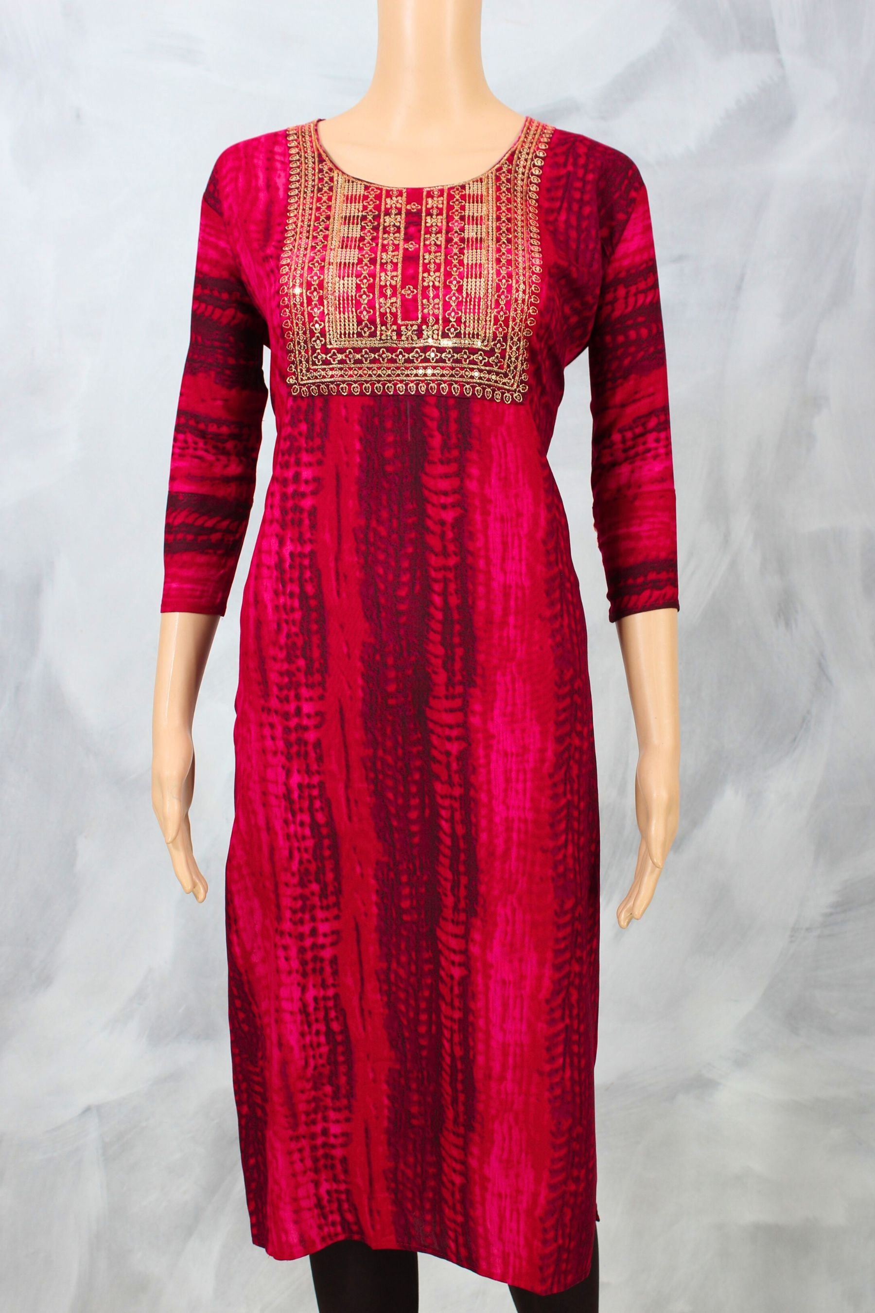 Timeless Elegance: Rayon Kurti with Zari and Sequin Embroidery KURTI JCS Fashions Dark Pink Large (40)