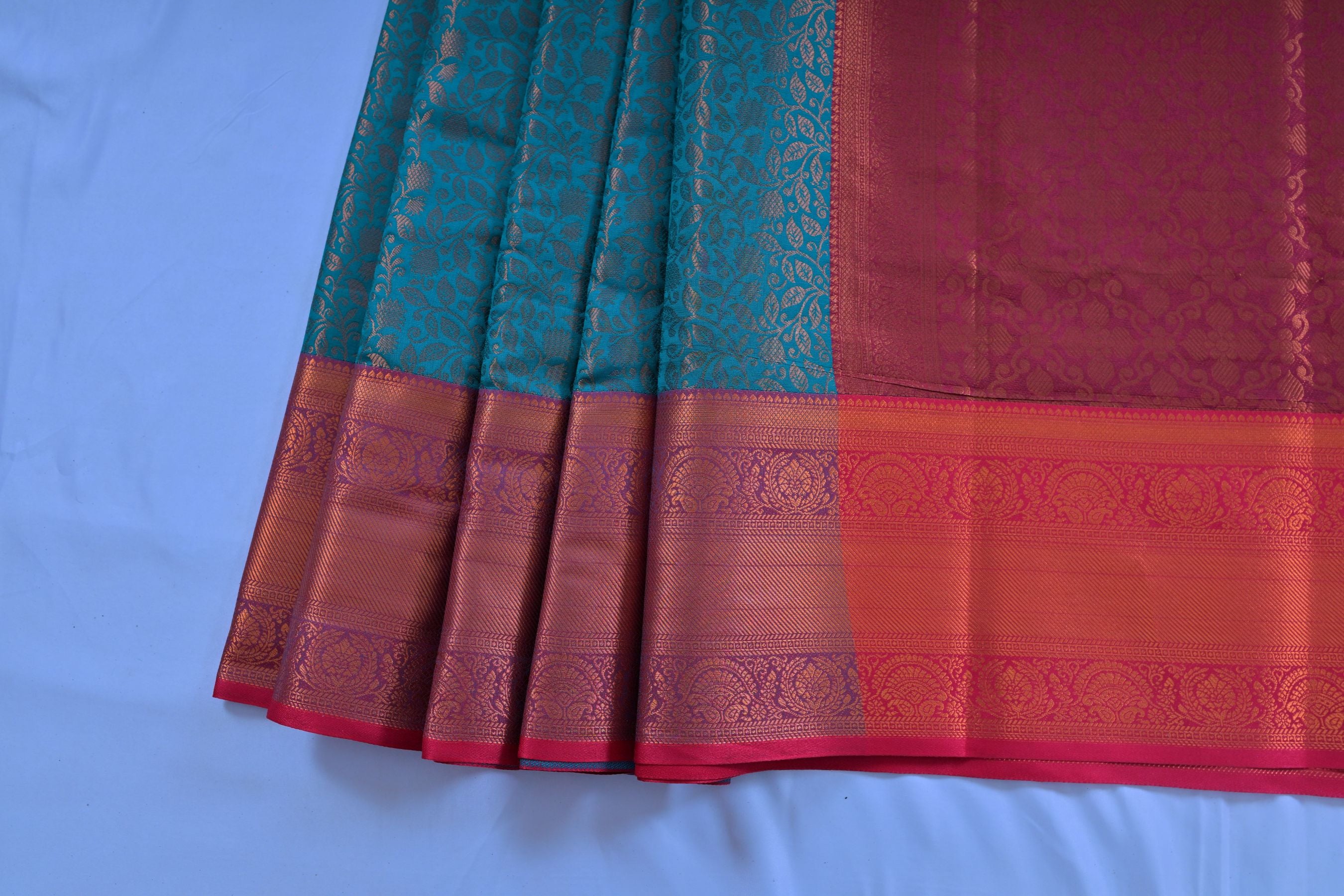 Radiant Semi-Silk Saree with Golden Zari and Unique Dual-Border Design Saree JCS Fashions