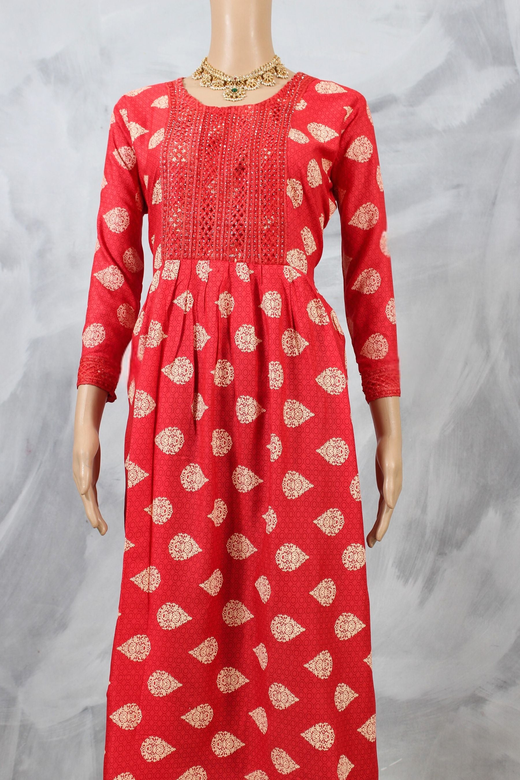 Cotton Anarkali Kurti with Dupatta: Embroidered and Stone-Embellished KURTI JCS Fashions