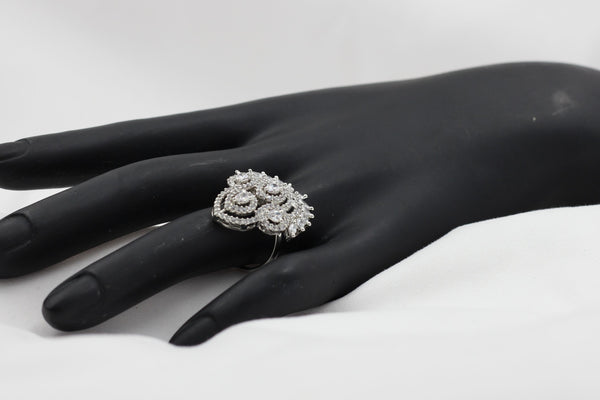 Elegant White Stone Adjustable Ring with Silver Polish | JCS Fashions