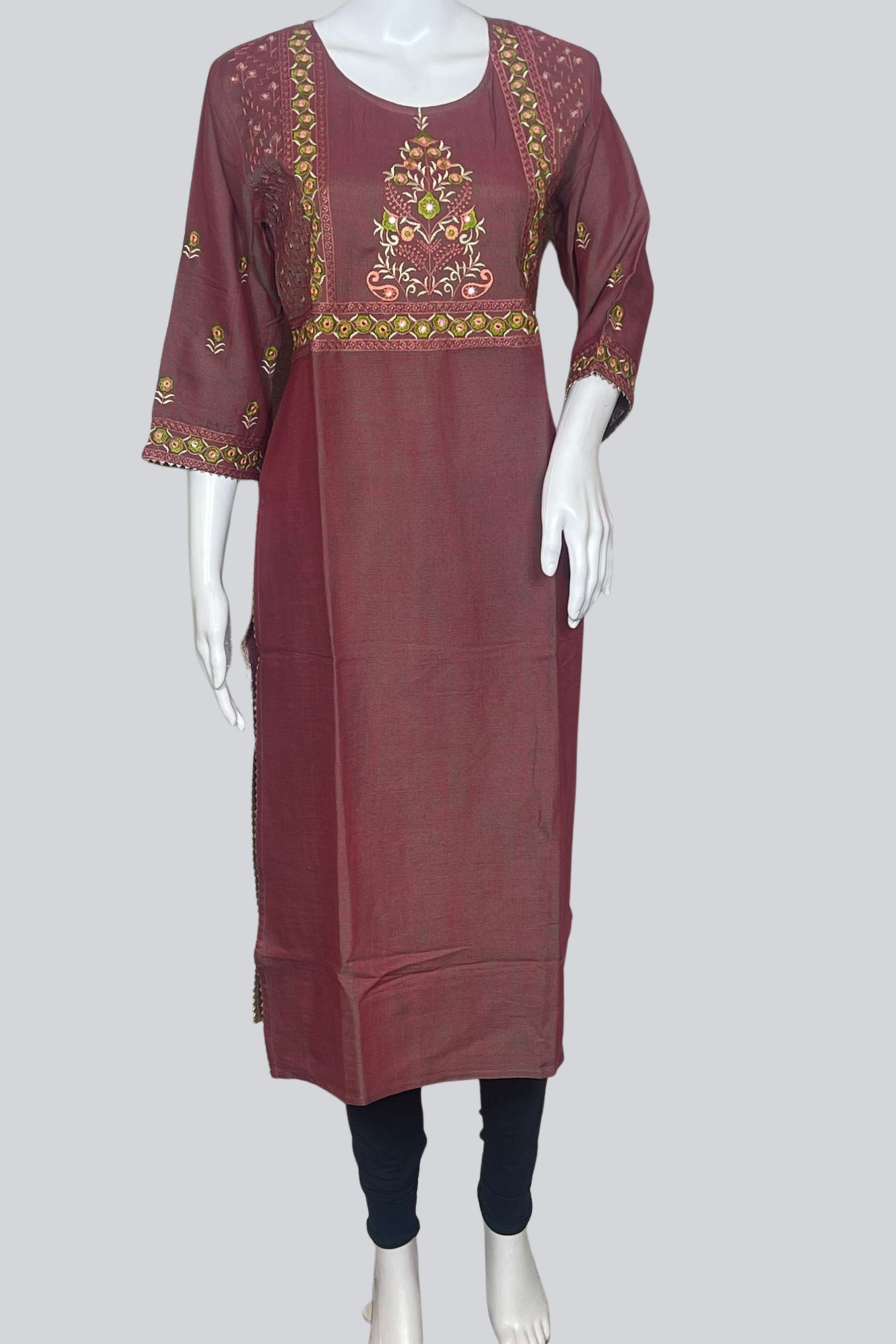 Chic Cotton Kurti: Mirror & Embroidery Detail - JCS Fashions KURTI JCS Fashions Wine Large (40)