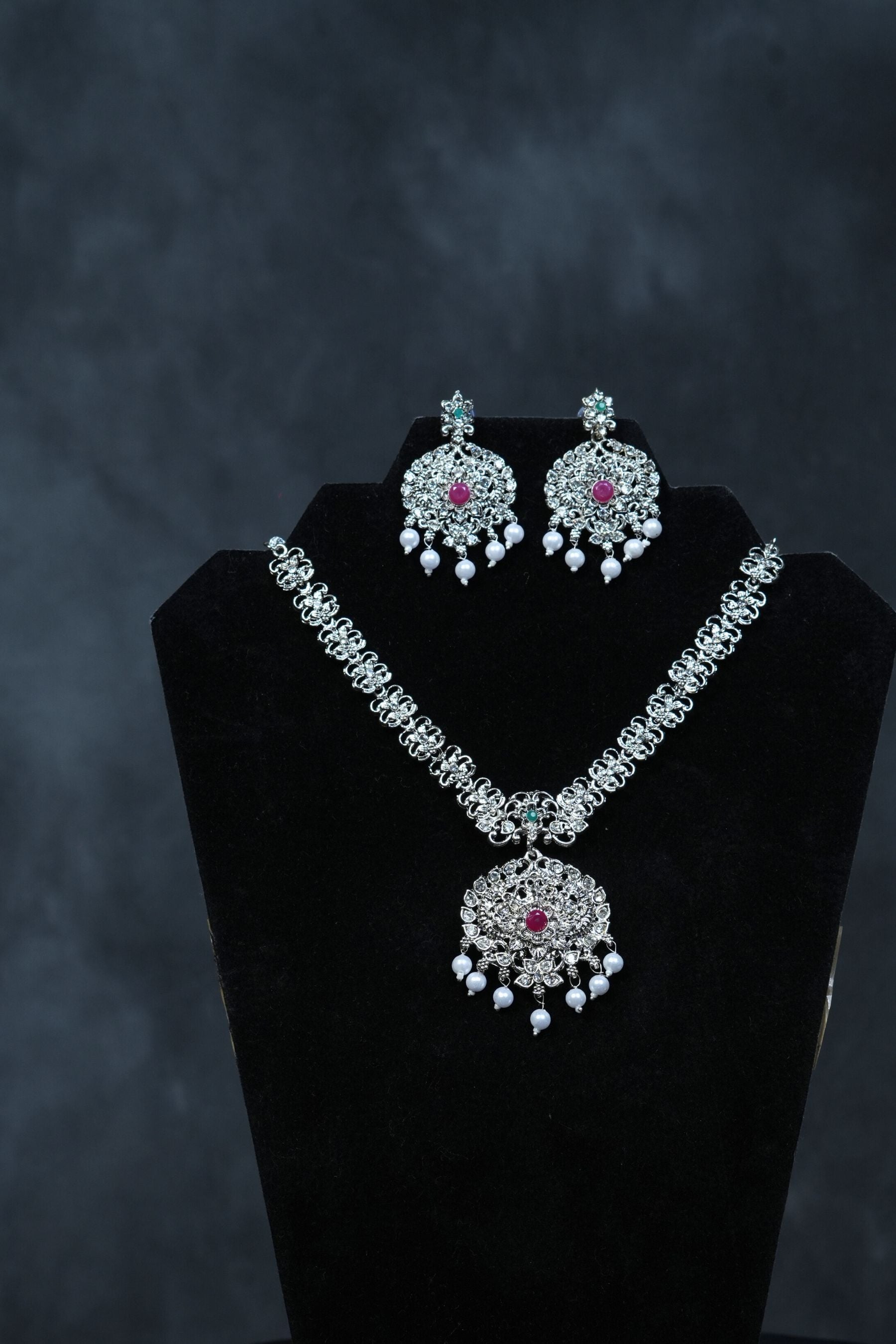 Radiant Charm: Silver Polish Neckset with Earrings at JCSFashions Jewelry JCS Fashions