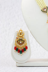 Luxurious Gold-Plated Kundan Studded Meenakari Necklace Set with Pearls