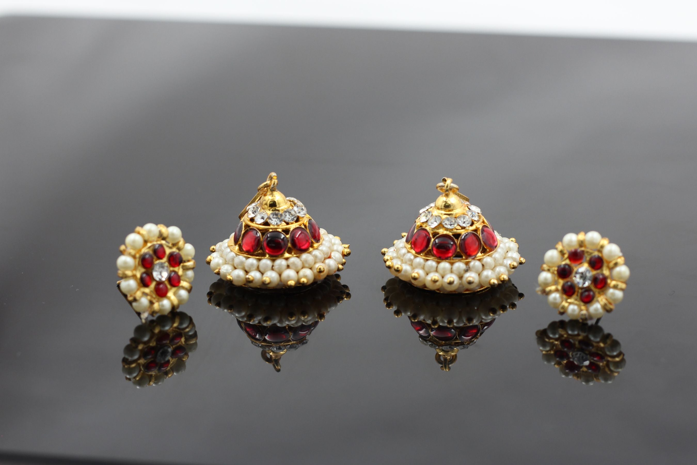 Dazzling Handcrafted Kemp Jhumka Earrings with Heavy Pearl Beads Jewelry JCS Fashions