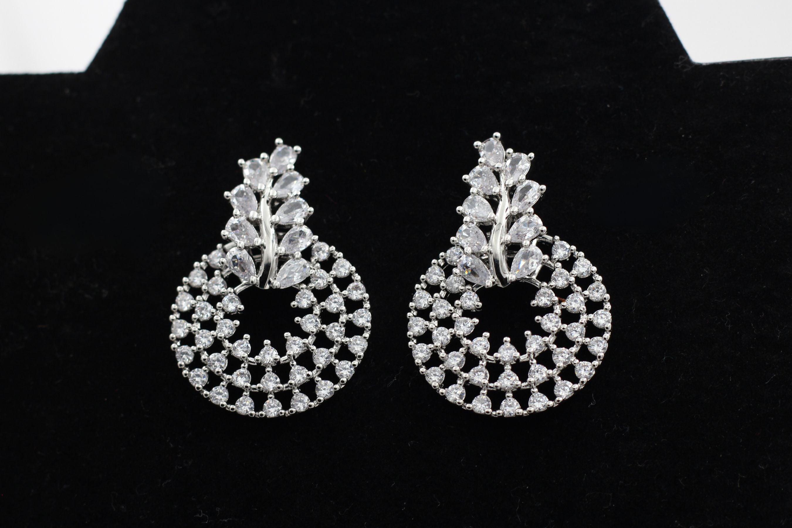 Elegant Silver Polish Designer Earrings with Gleaming White Stones Jewelry JCS Fashions