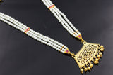 Lustrous Pearl-Adorned Tanmani Haar Necklace and Earring Set