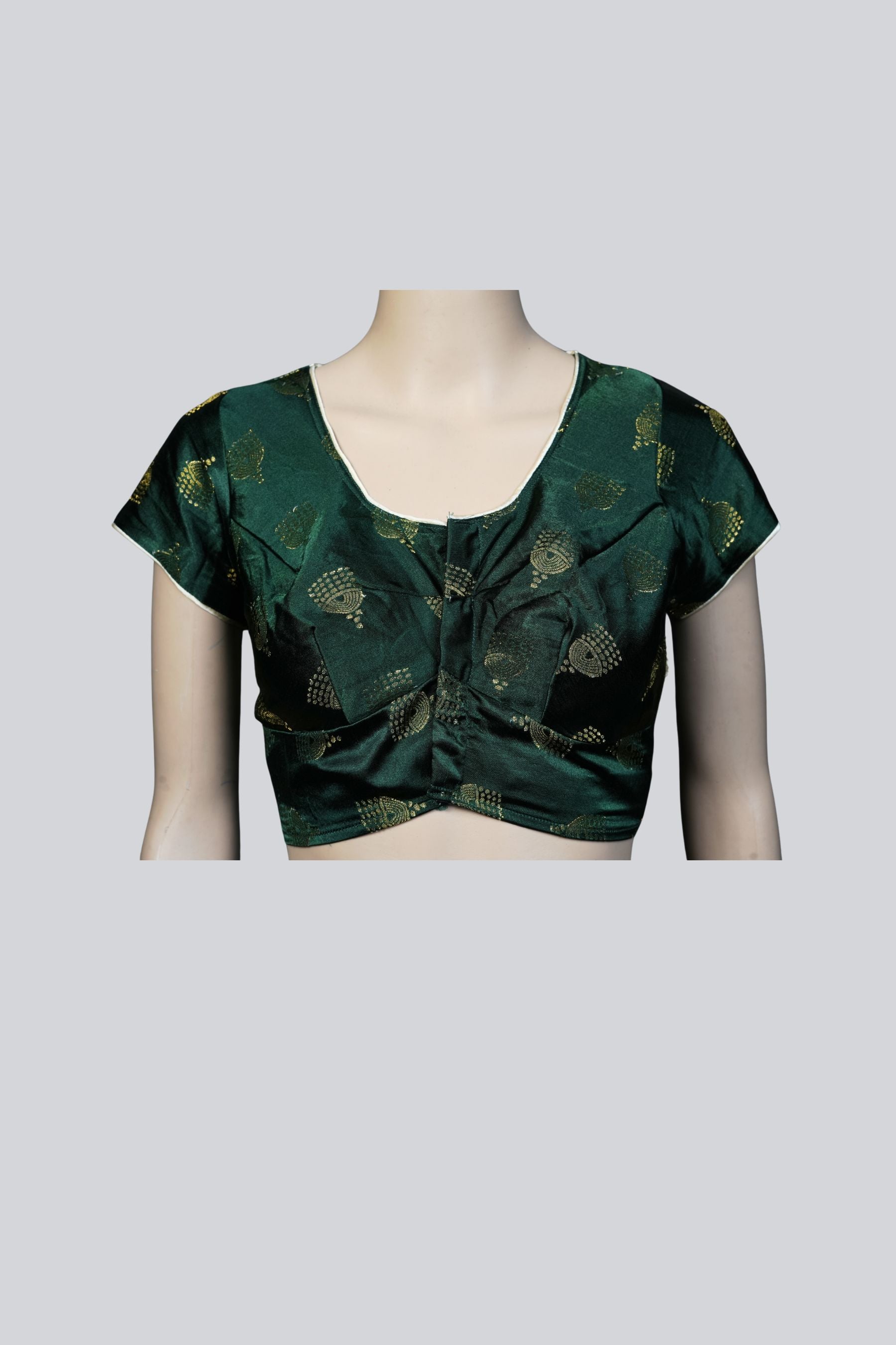 Green Brocade Blouse: Elegance Adorned with Jhumka Motifs at JCSFashions