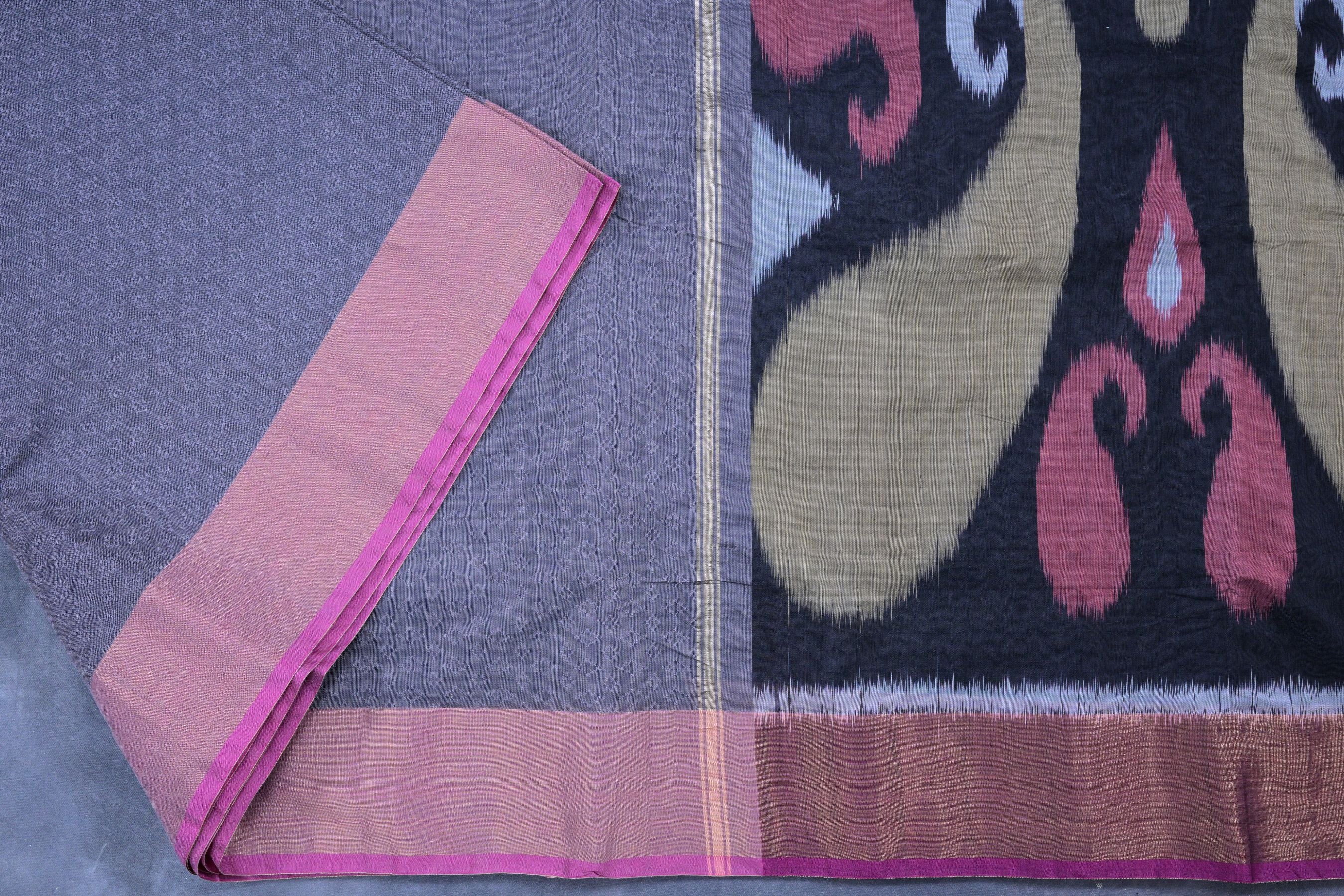 Premium Soft Cotton Saree With Pochampally Ikkat Pallu & Zari Border Saree JCS Fashions