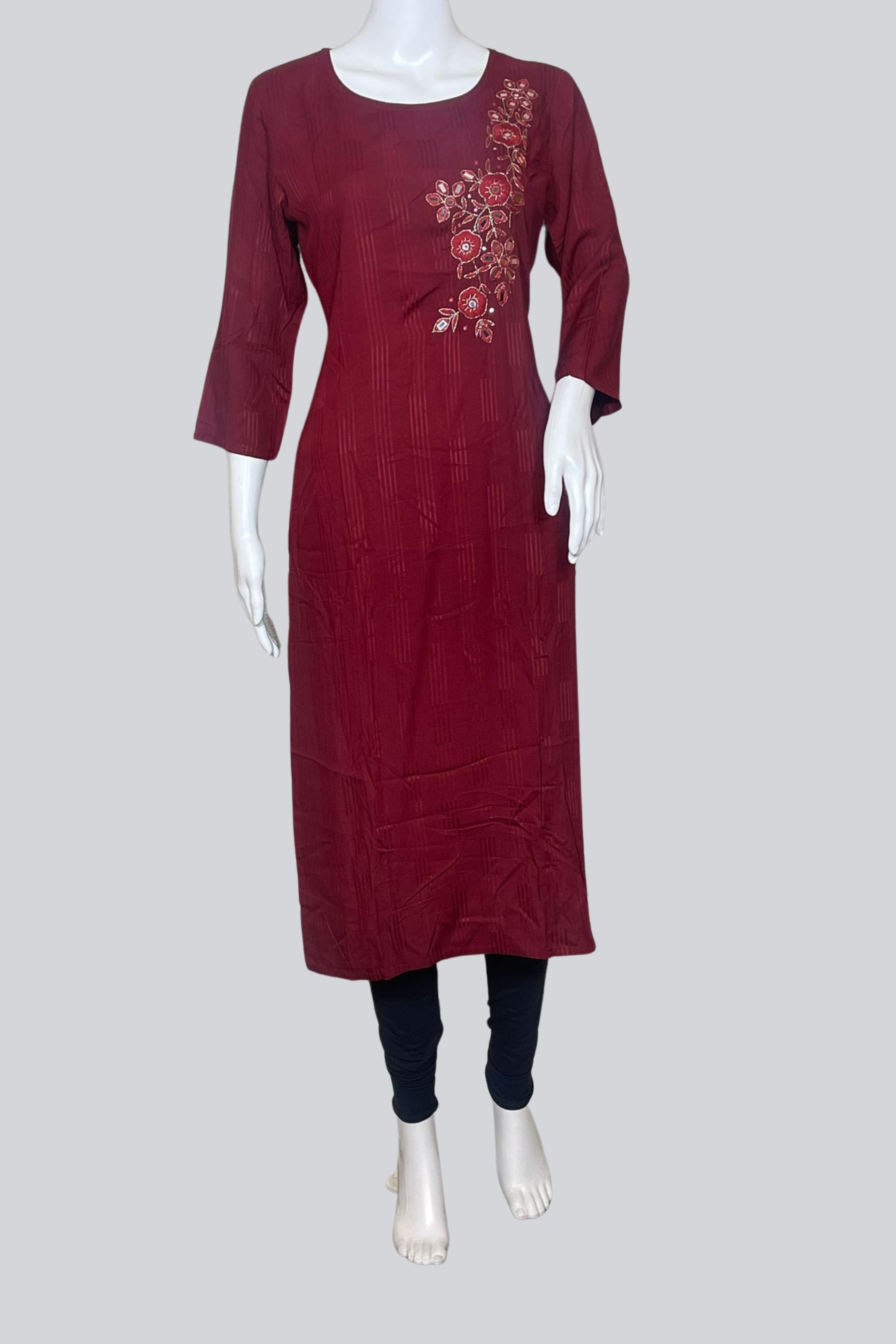 Designer Kurti with Embroidery & Mirror Work | JCS Fashions KURTI JCS Fashions Maroon Medium (38)