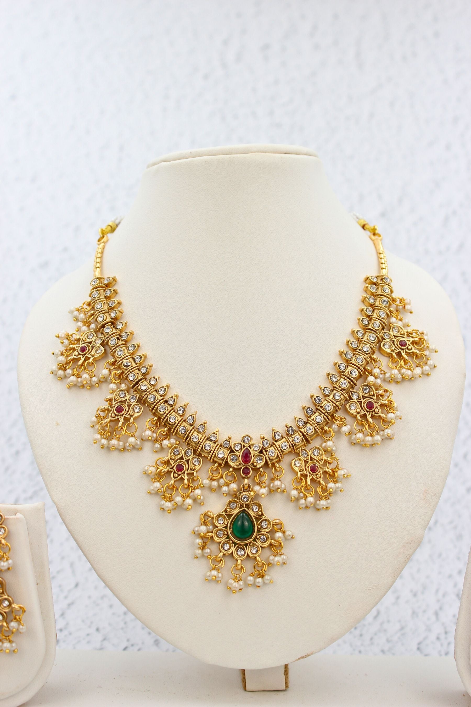 Short Guttapusalu Set with Cubic Zirconia - Gold-Plated Alloy Jewelry