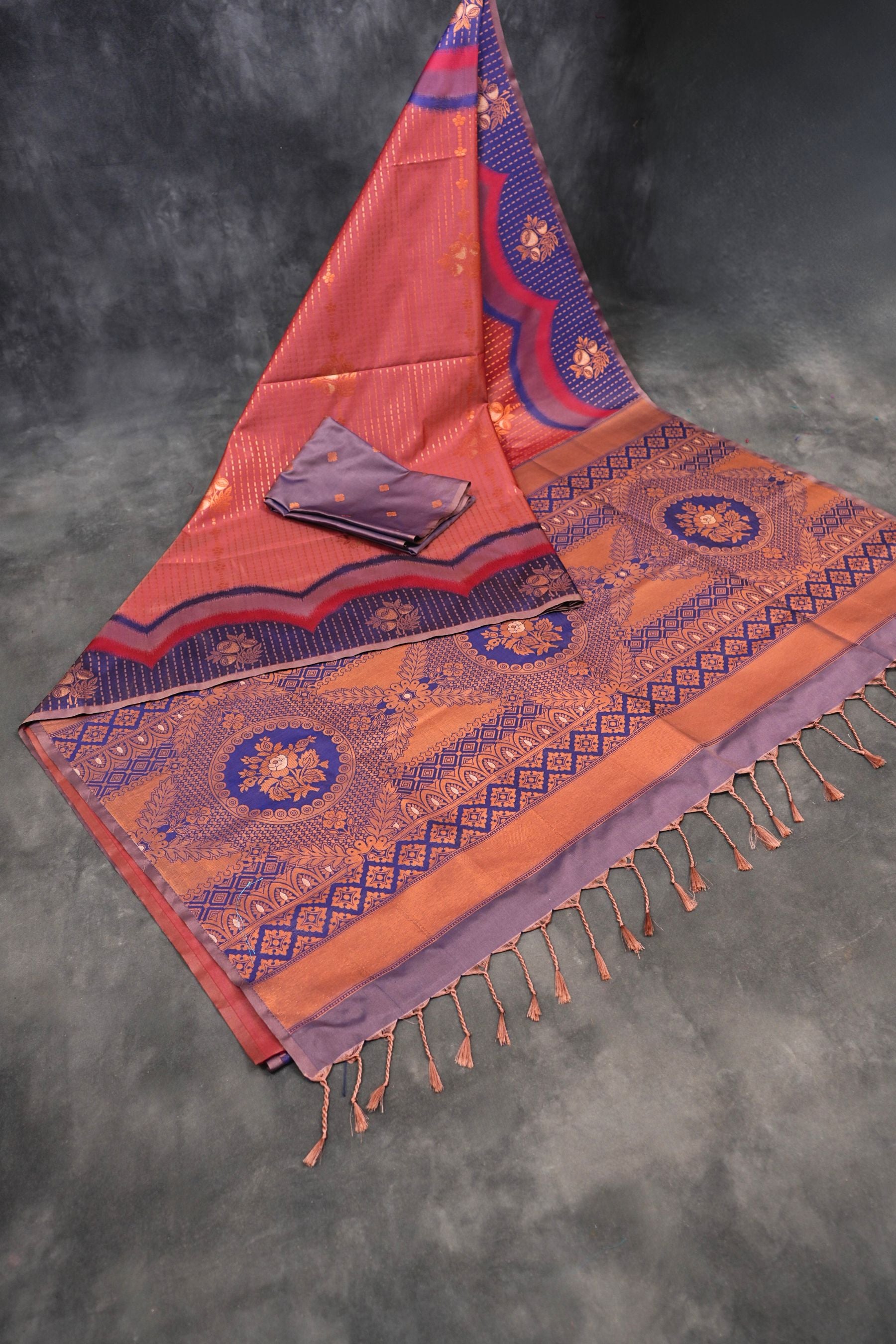 Kanchipuram Semi-Silk Saree with Copper Zari Detail - Elegant Indian Wear Saree JCS Fashions