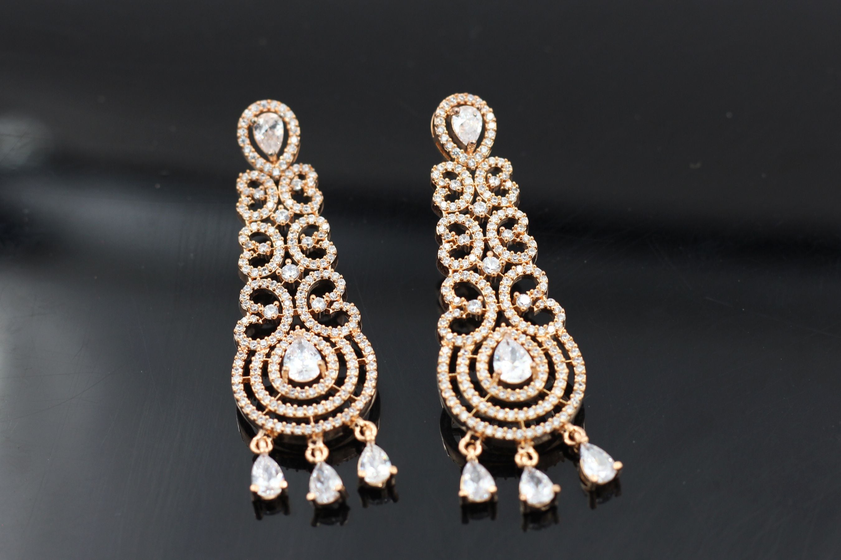 JCSFashions Elegant Rose Gold Earrings with Dazzling White Stone Dangles Jewelry JCS Fashions