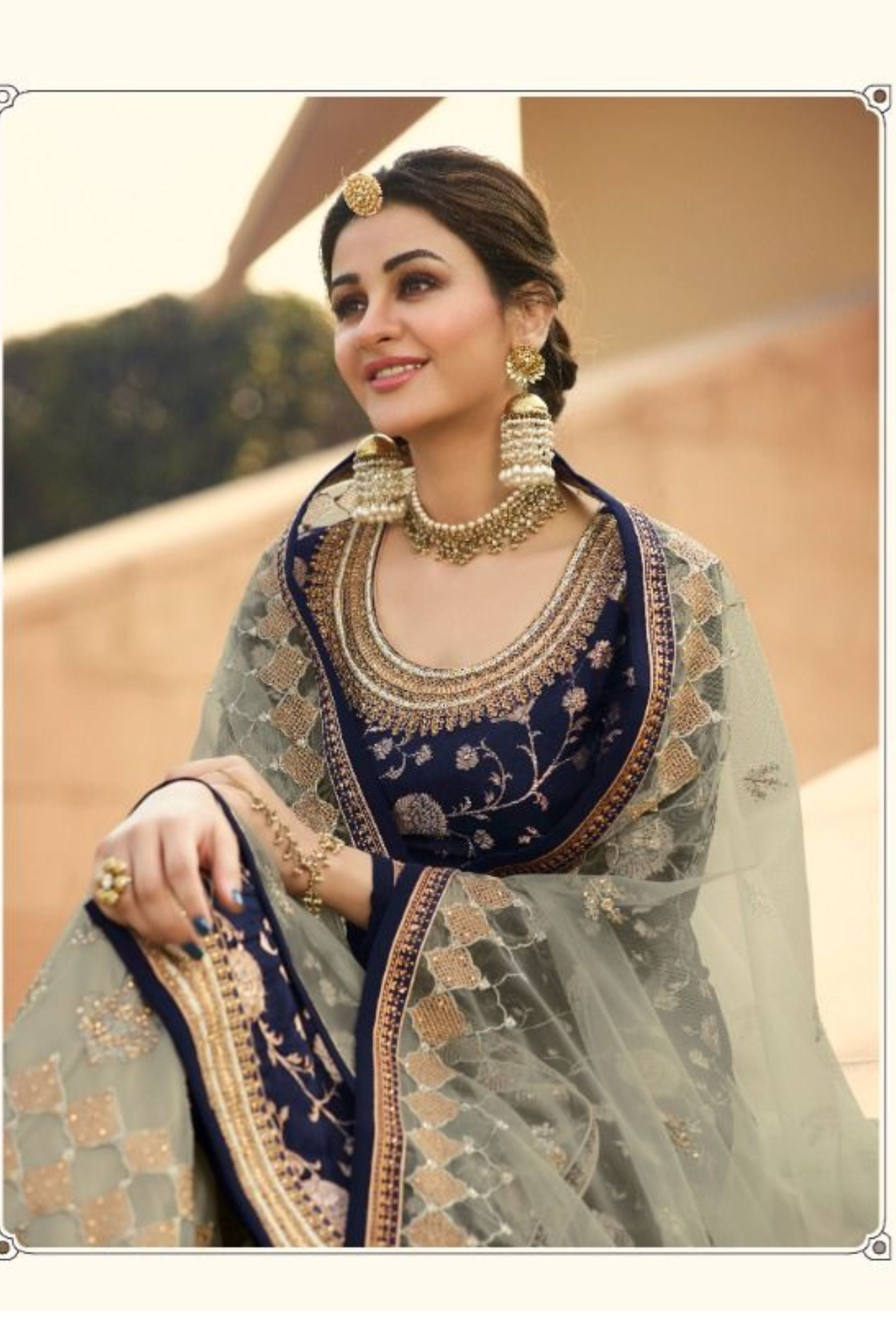 Sharara Suit With Intricate Stone and Embroidery work in Navy Blue KURTI JCS Fashions