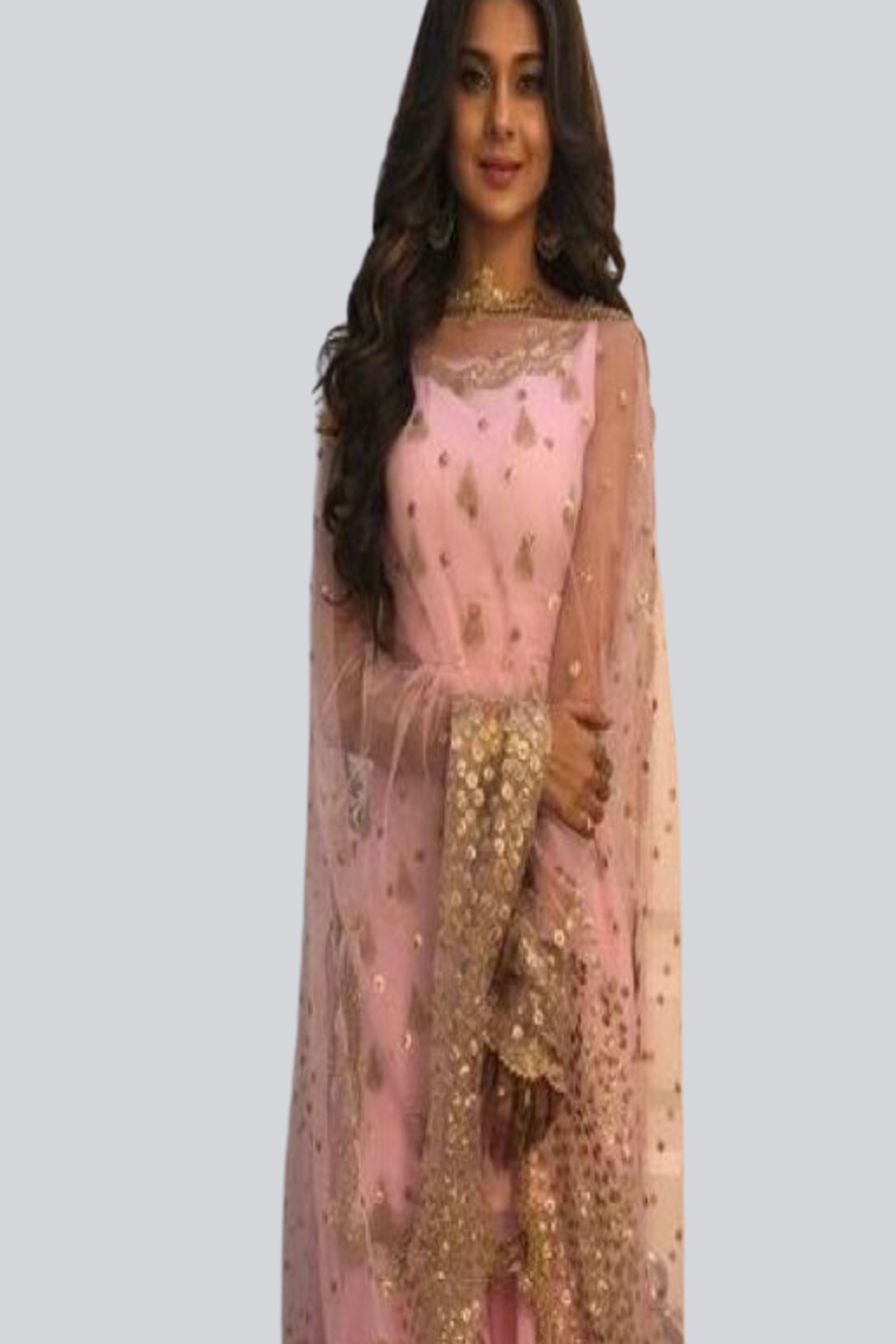 Elegant Pink Georgette Short Kurti with Sharara Pants - Gold Embroidery KURTI JCS Fashions