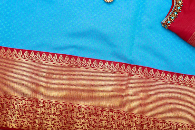 Blue Korvai Semi Silk Saree with Designer Tassels & Maggam Work Blouse