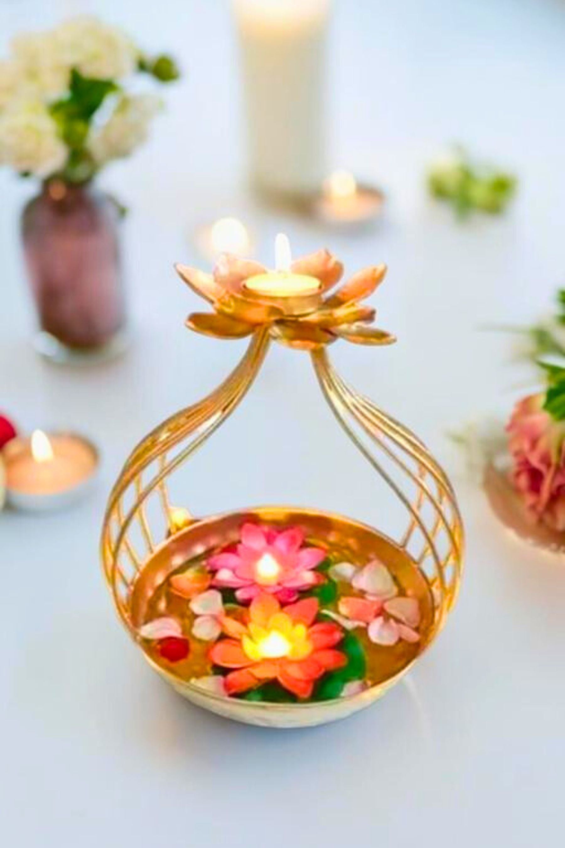 10-Inch Metal Diyas & Lanterns - Radiant Decor for Enchanting Spaces