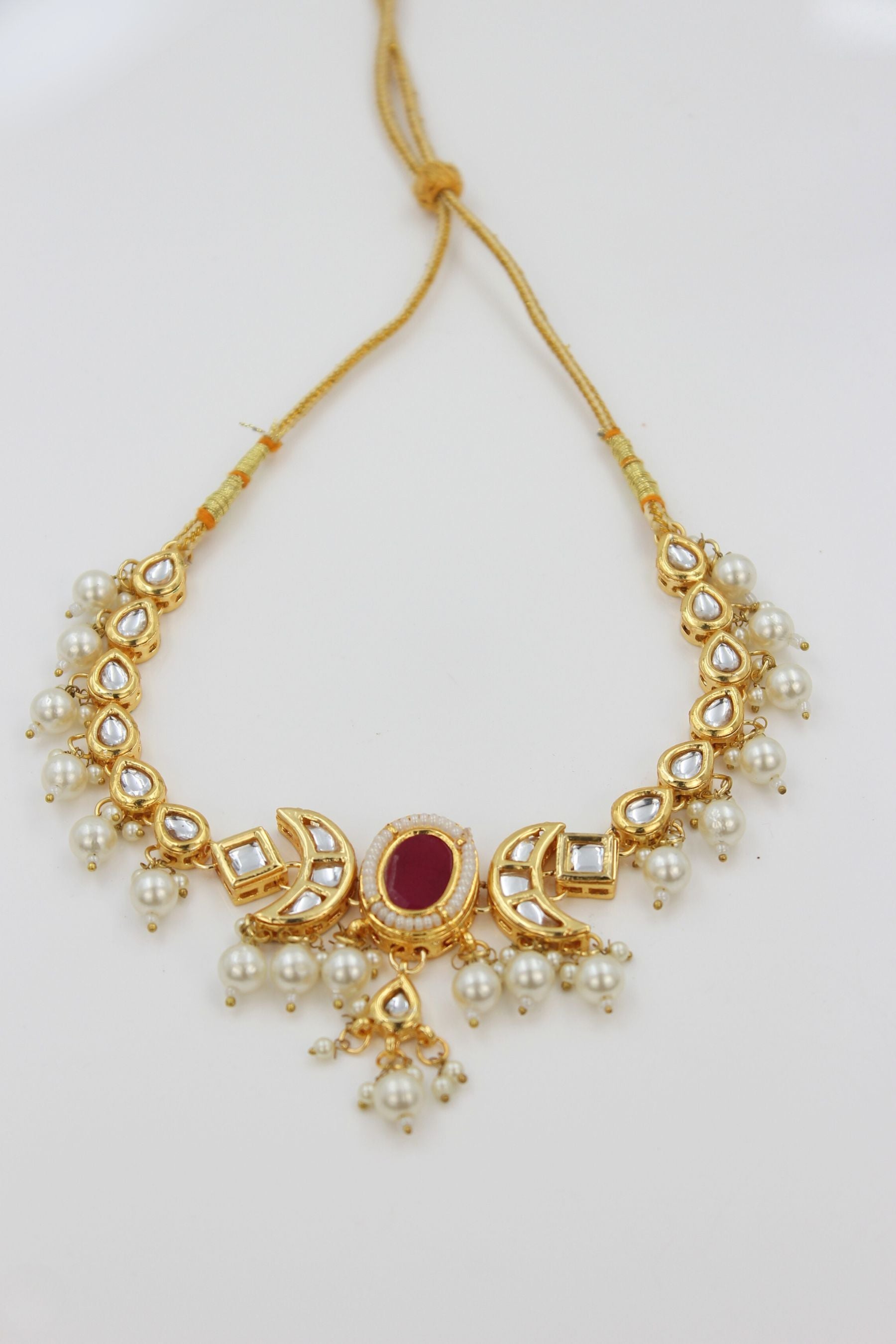 Kundan Fashion Double-Side Necklace Set - Pearls & Red Stone Elegance Jewelry JCS Fashions