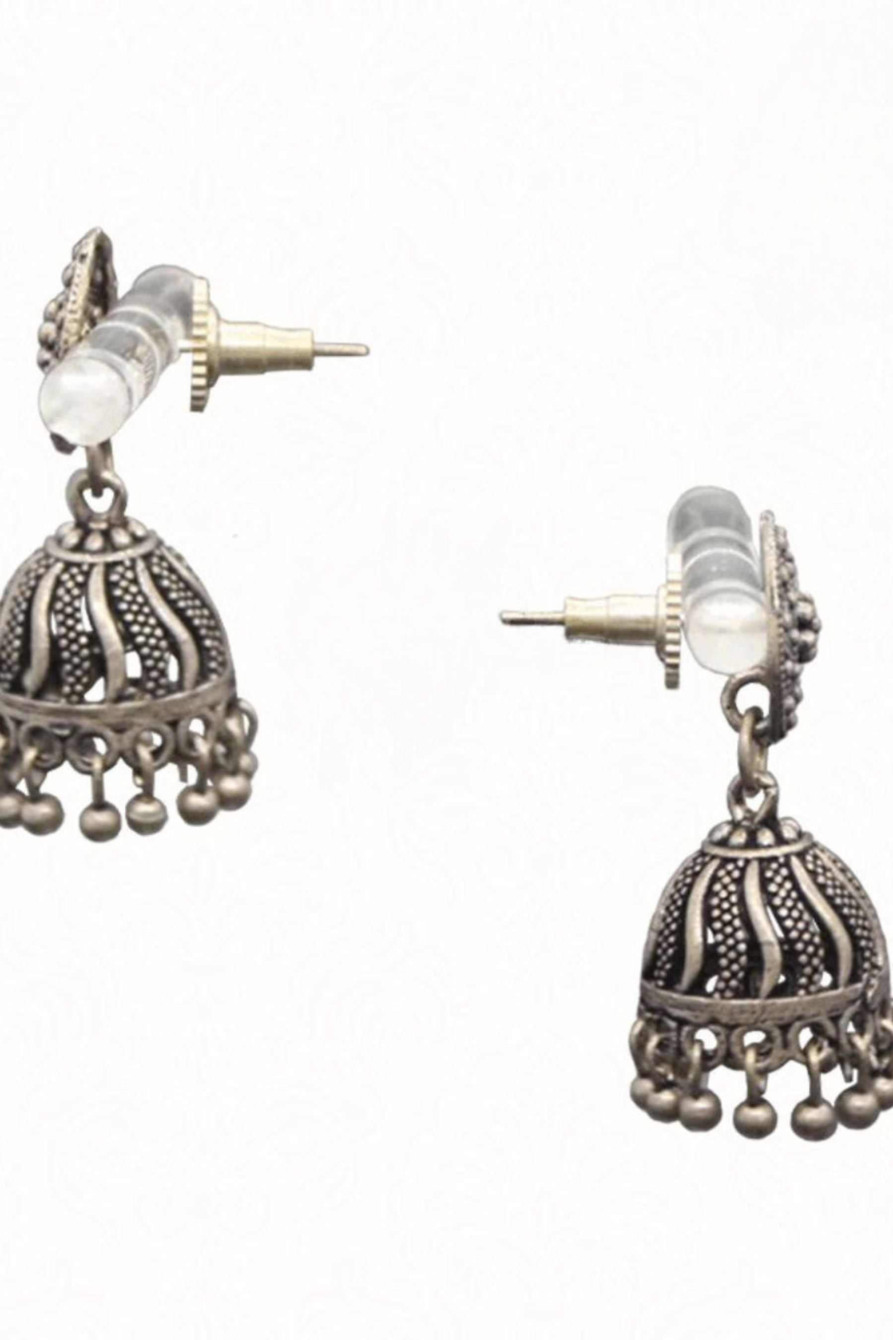 Intricate Delights Artisan Made Oxidized Silver Plated Jhumka Earrings Jewelry JCS Fashions