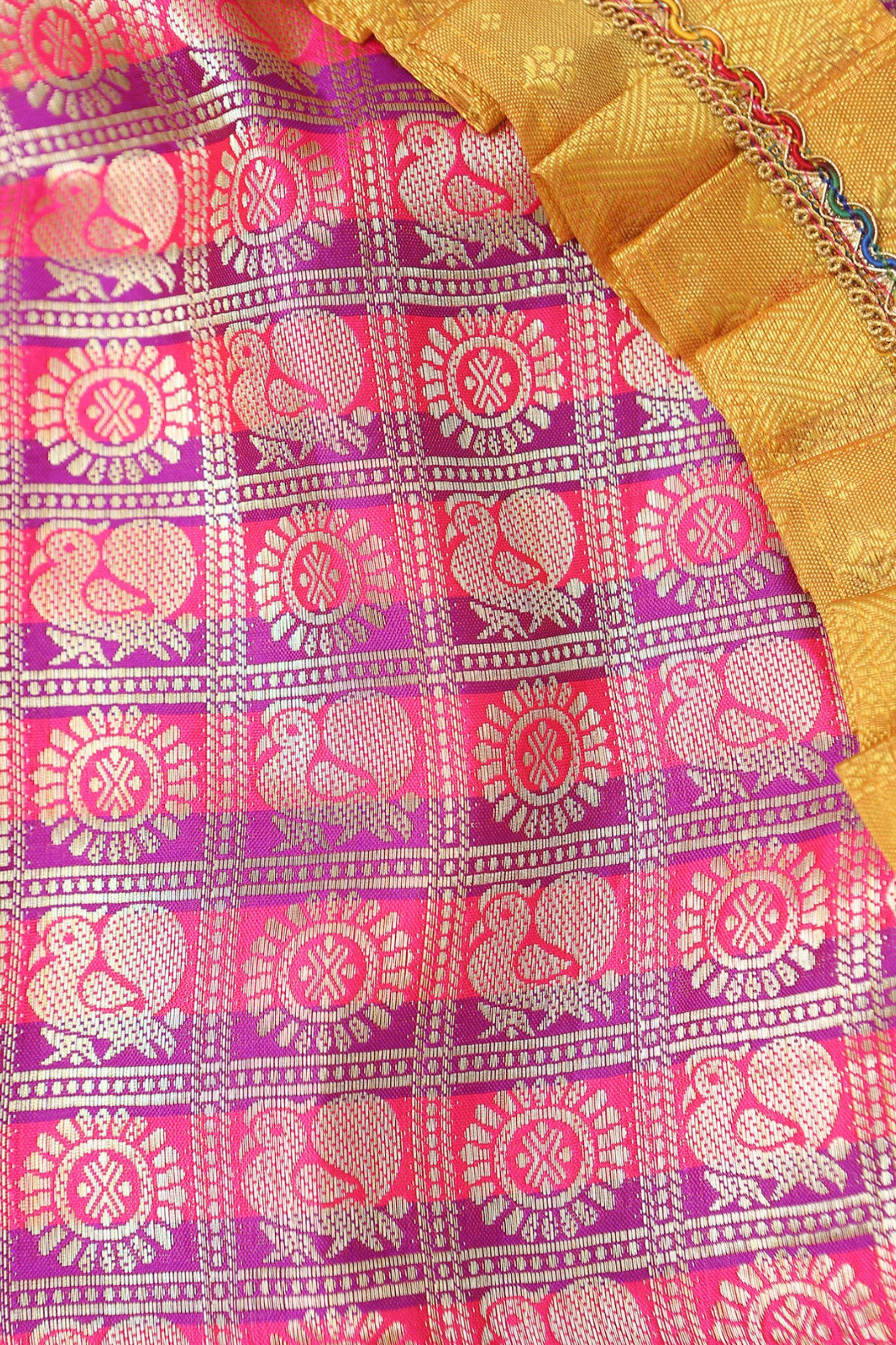 Elegant Banarasi Lehenga with Kanchipuram Border & Puff Sleeve Crop Top GIRLS JCS Fashions