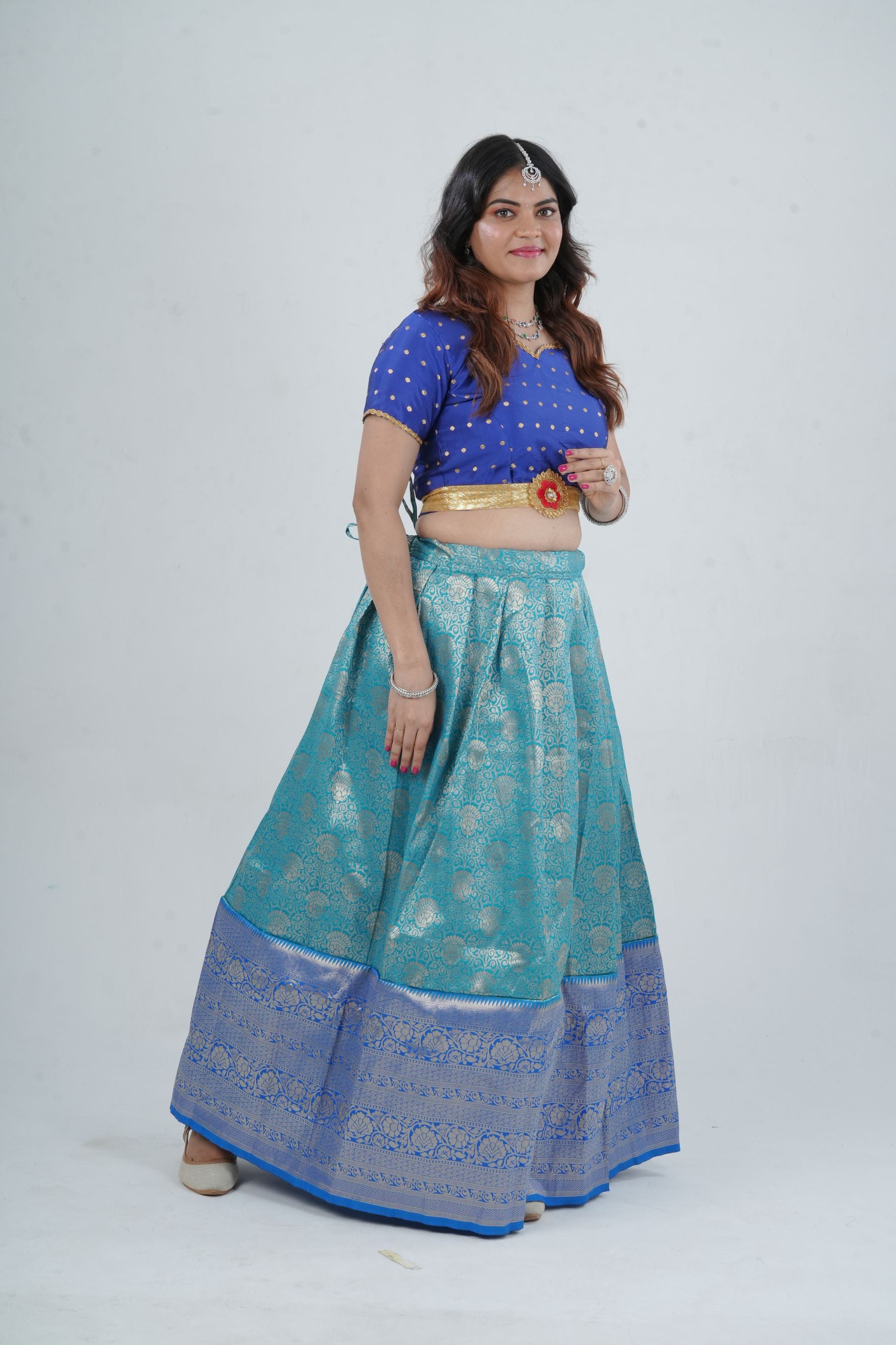 Elegant Kanchipuram Silk Lehenga with Zari Border & Beaded Organza Dupatta LEHENGA JCS Fashions