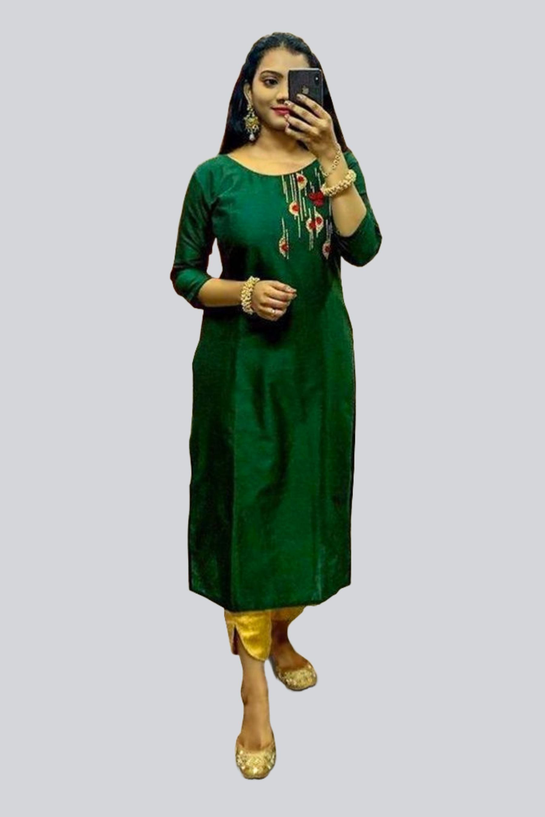 Women's Beautiful Hand Crafted Soft Silk Kurti with Plazzo Pant KURTI JCS Fashions Green Medium (38)