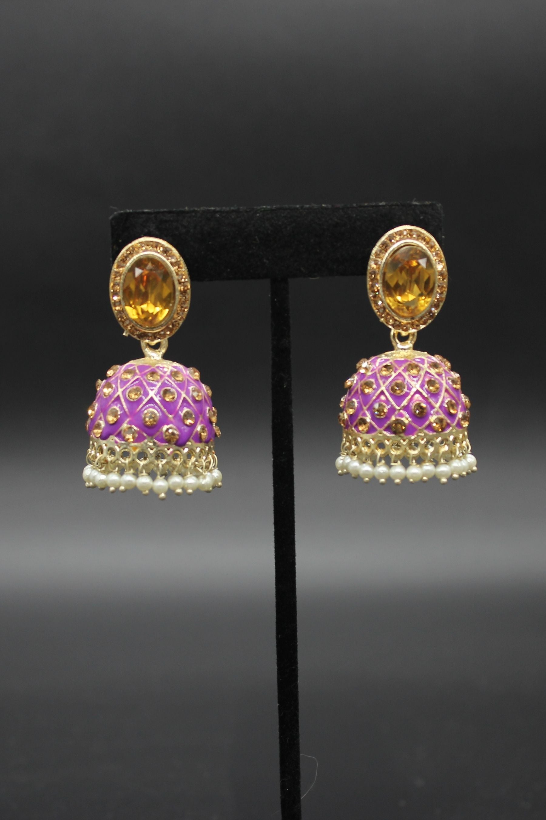 Kundan Jhumka Earrings With stones. Multiple Colors Available Jewelry JCS Fashions Purple 2 inch