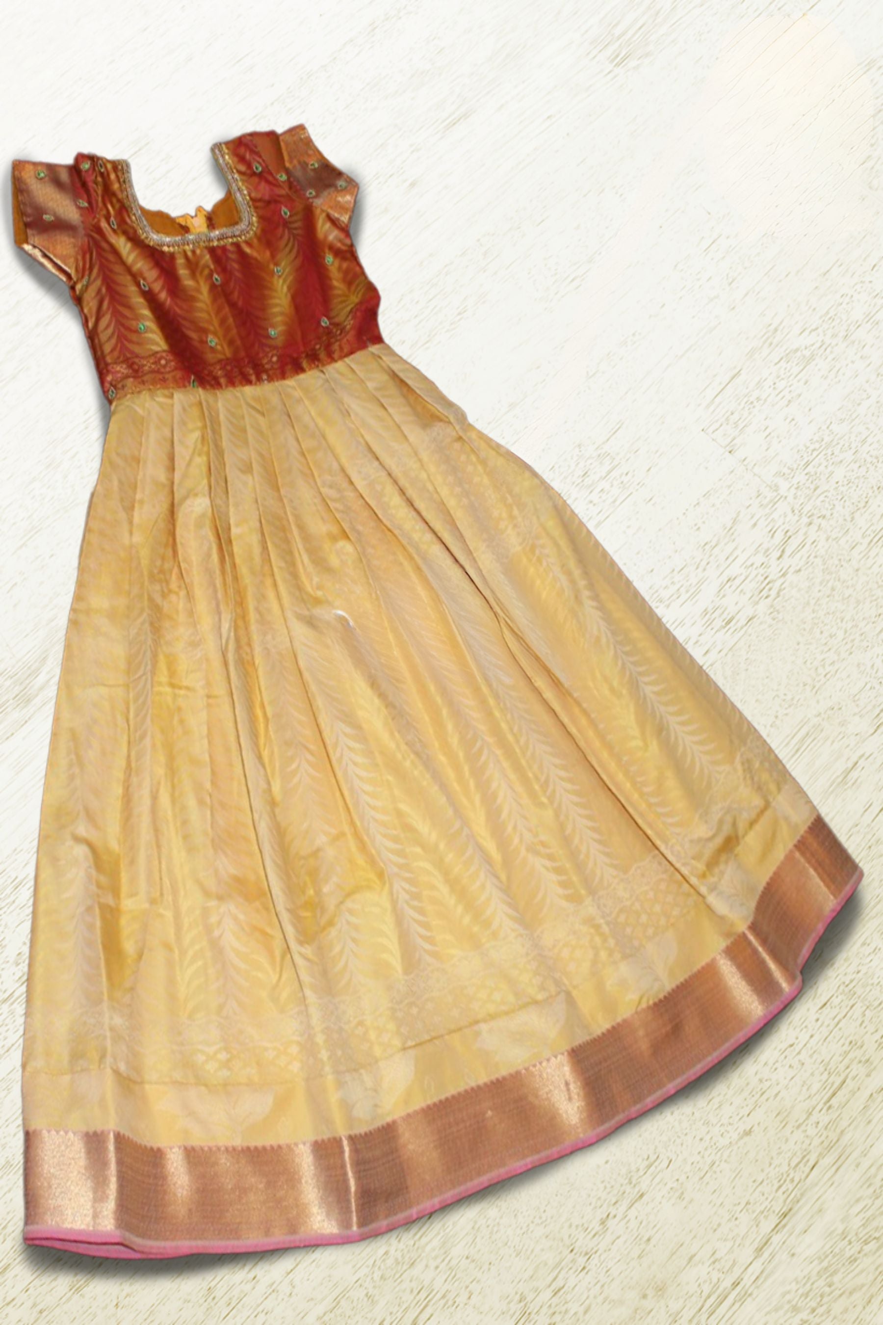 Golden Elegance: Indian Silk Frock for Girls – Stylish and Timeless Frock JCS Fashions Brown 28