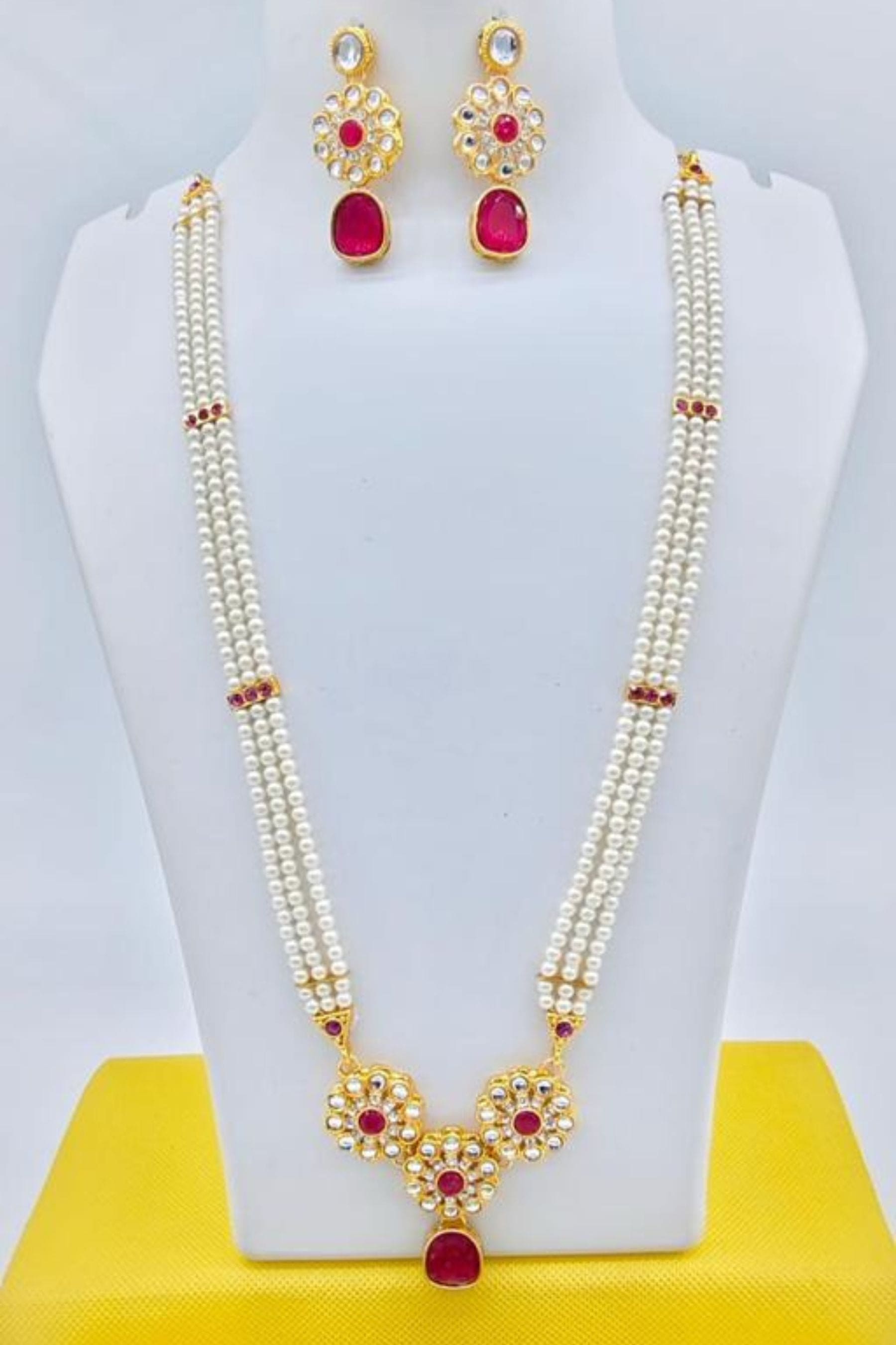 Regal Long Kundan Mala Set with American Diamonds in Gold Plating Jewelry JCS Fashions