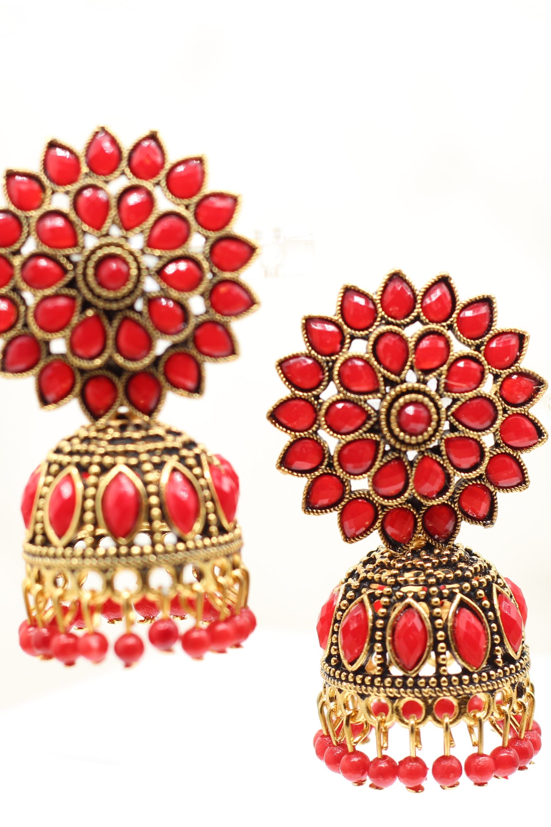 Antique Gold Jhumka Earrings: Elegant Beads, Explore Chic Glam Jewelry JCS Fashions