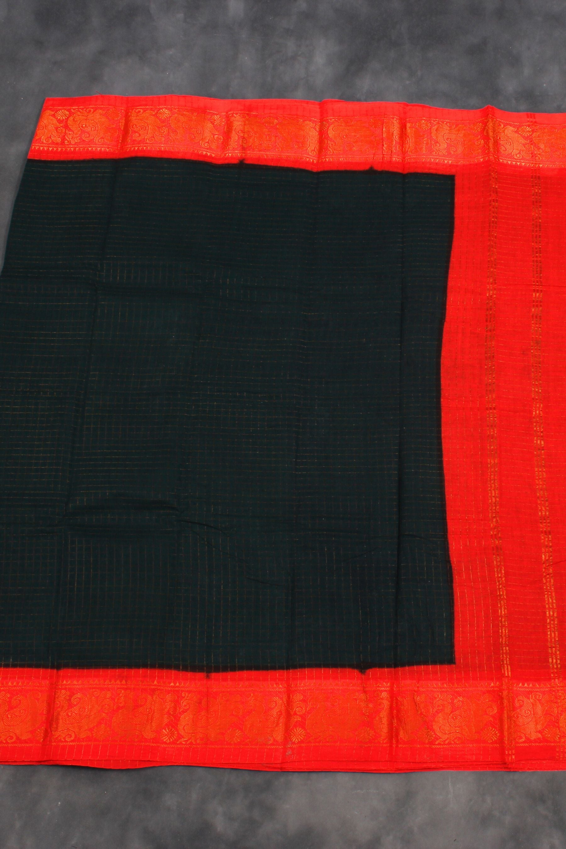 Madurai Pure Sungudi Cotton Saree with Golden Checks and Zari Border