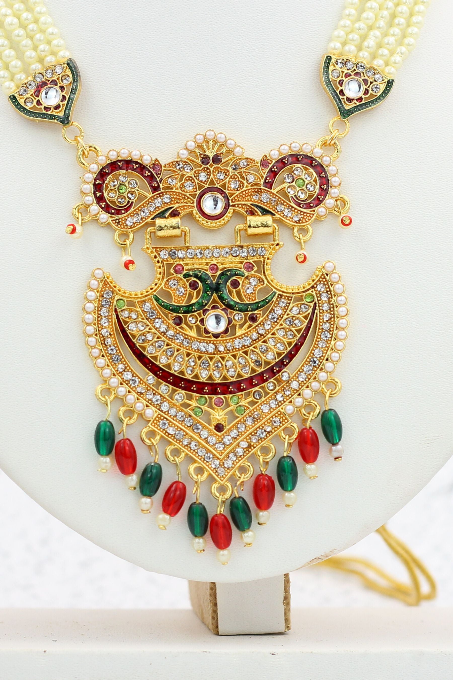 Luxurious Gold-Plated Kundan Studded Meenakari Necklace Set with Pearls Jewelry JCS Fashions