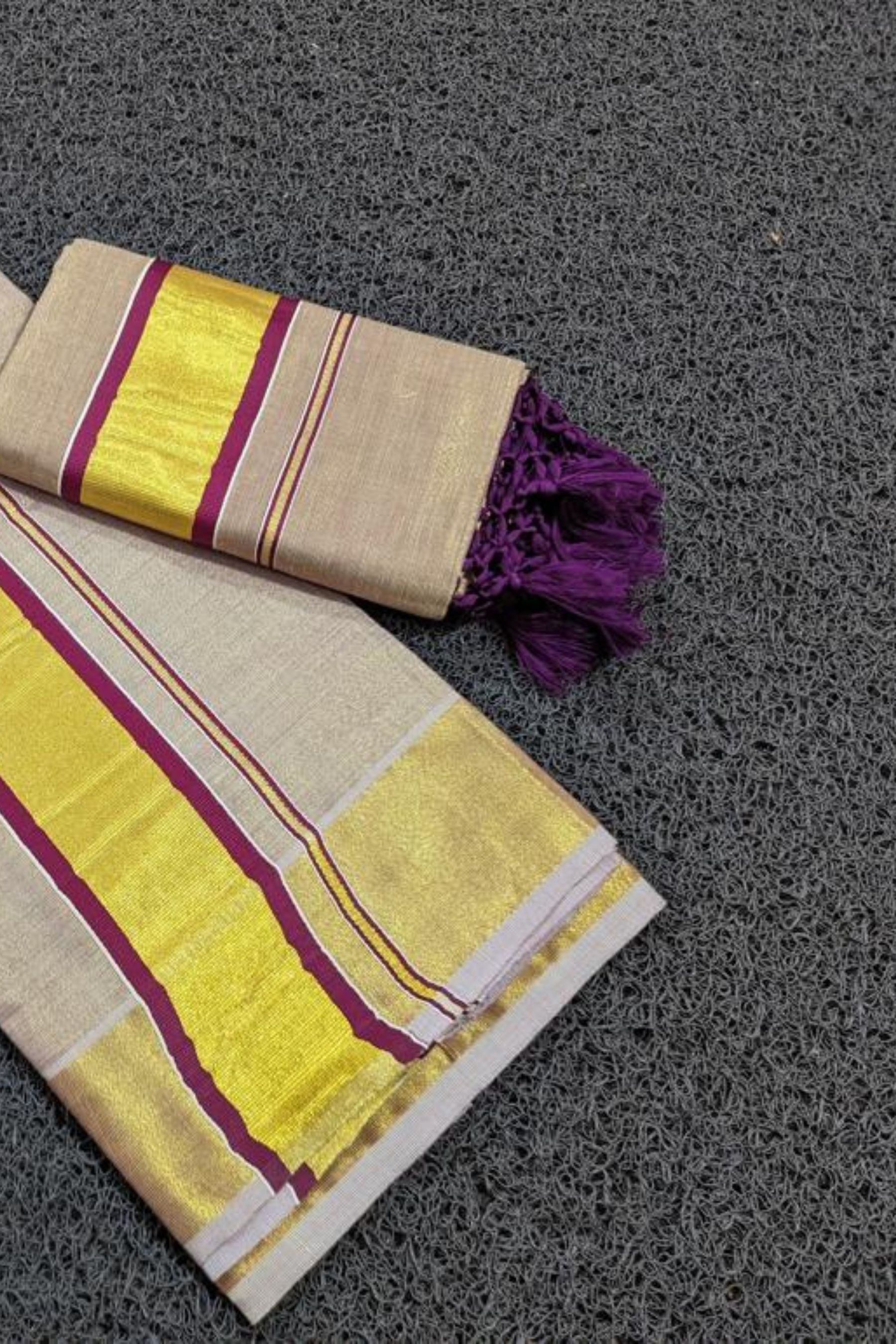 Premium Vishu Collection : Elegantly Crafted Tissue Saree with Tussels Saree JCS Fashions