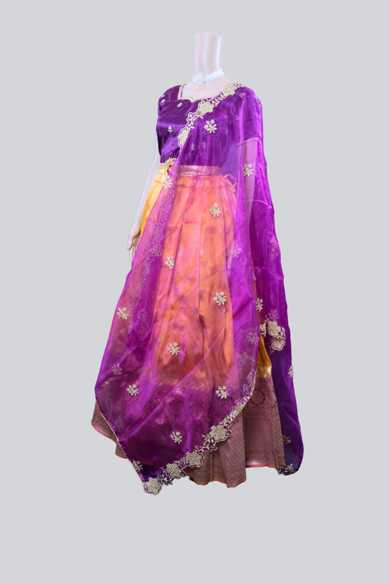 Luxurious Pure Kanchipuram Silk Lehenga With Zari Border and Dupatta