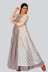 Pure Chanderi and Maslin Gown Set with Digital Print - JCSFashions