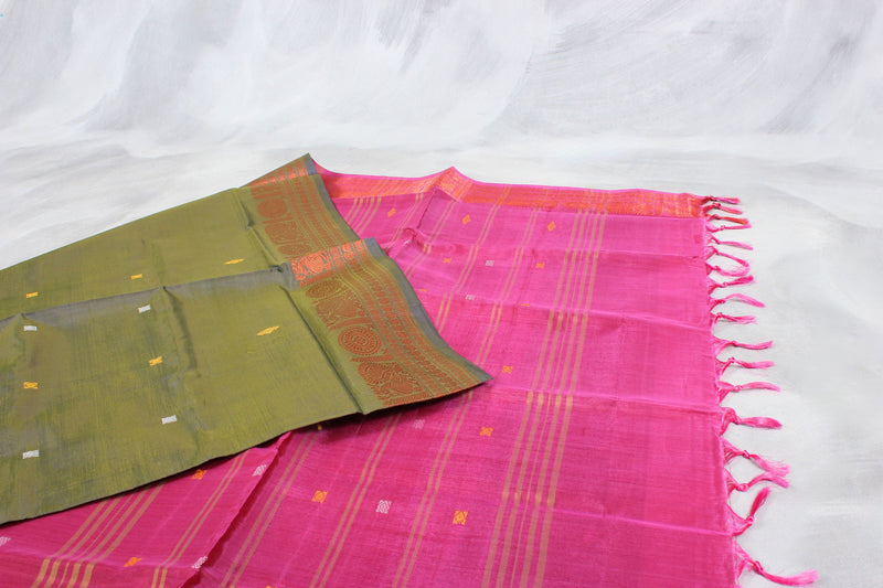 Eco-Friendly Banana Pith Saree with Opulent Zari Border from JCSFashions