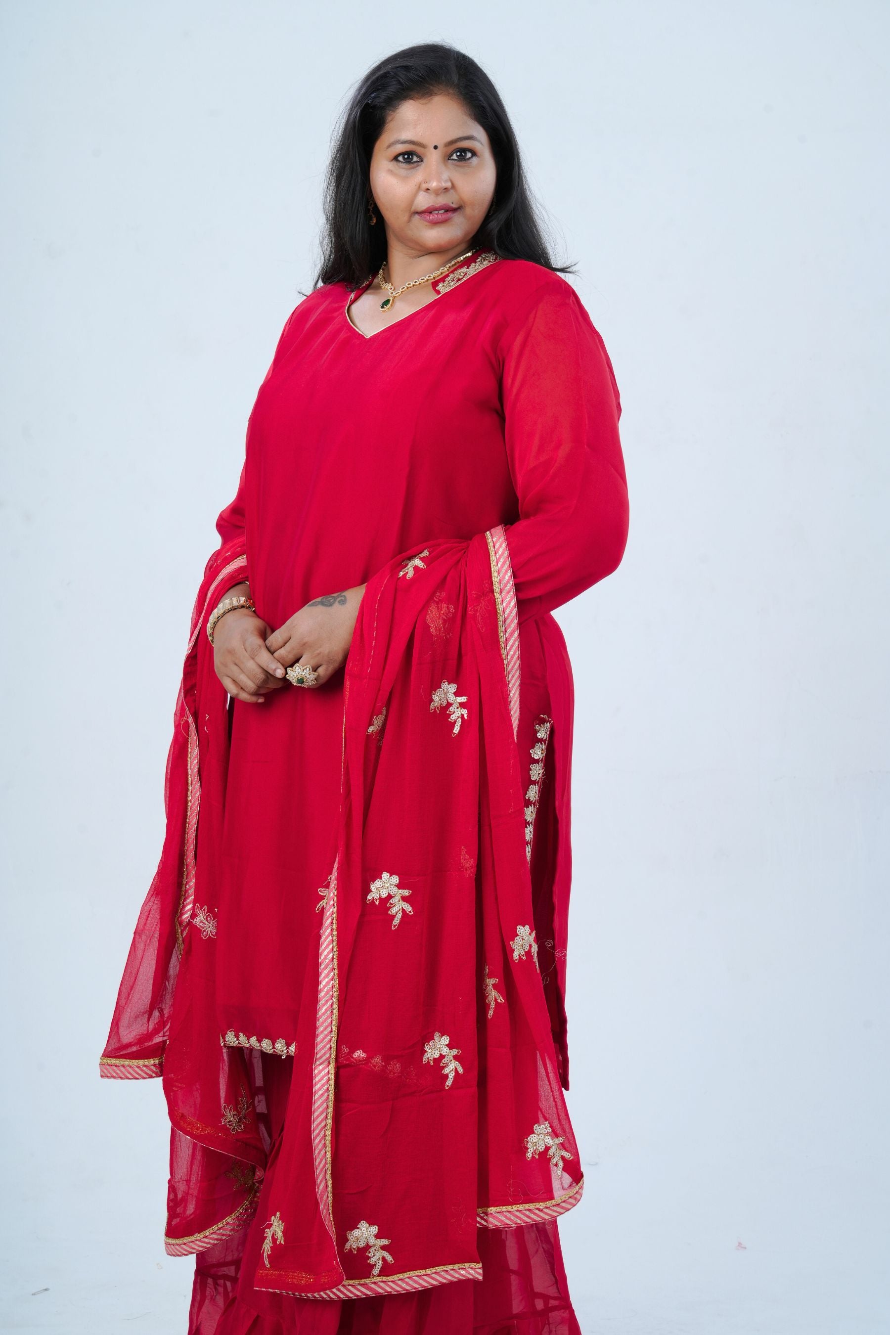 Plus Size: Georgette Sharara Suit: Embroidered Elegance with Sequin KURTI JCS Fashions