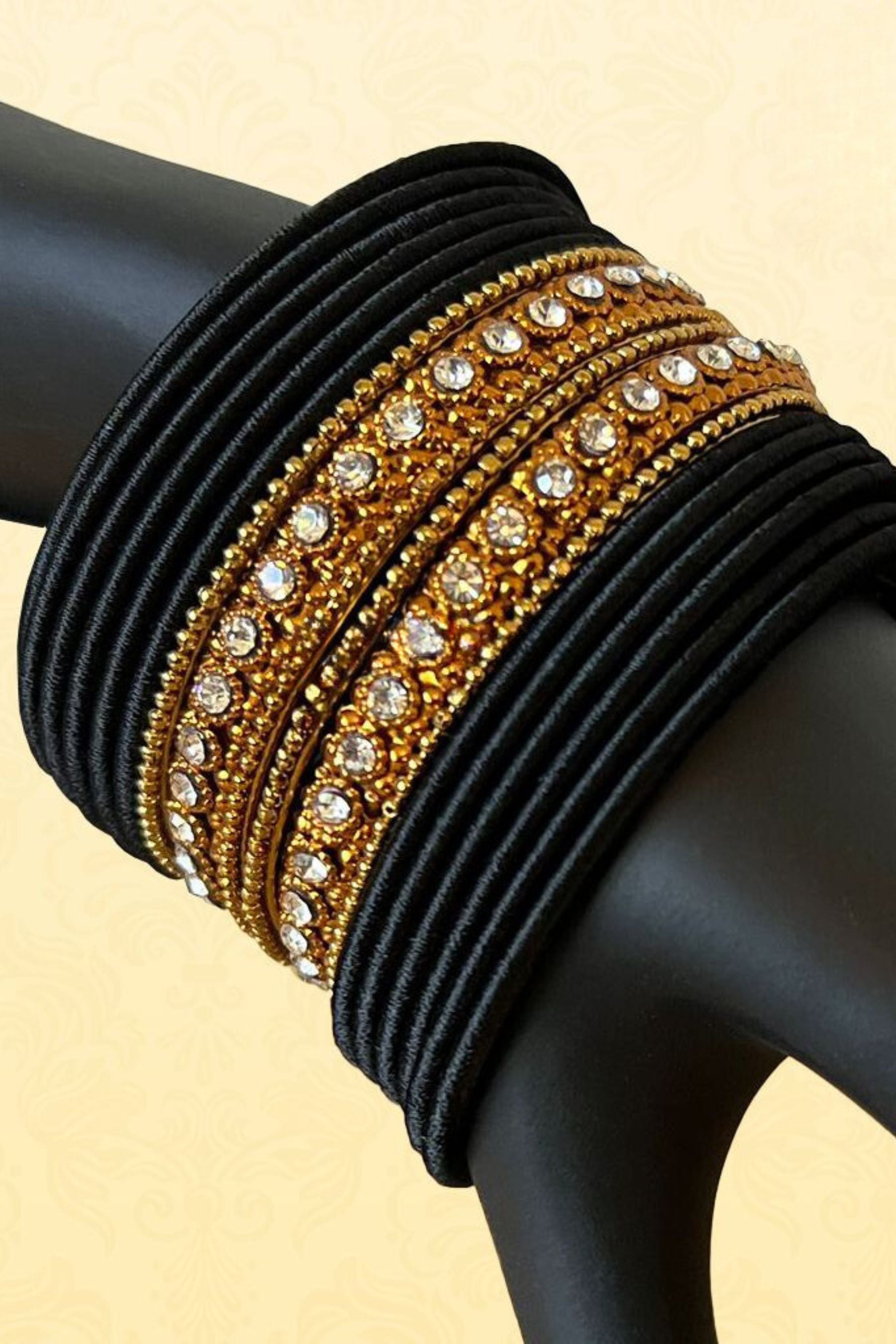 Exquisite Silk thread and Stone Wedding Bangles in Black - JCSFashions