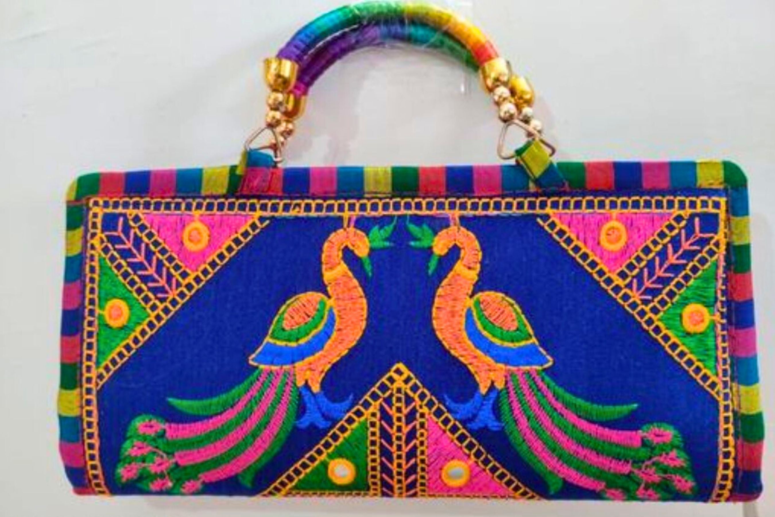 Traditional Rajasthani Embroidered Clutch - Chic Multicolored Accessory Clutch JCS Fashions Blue 10*1