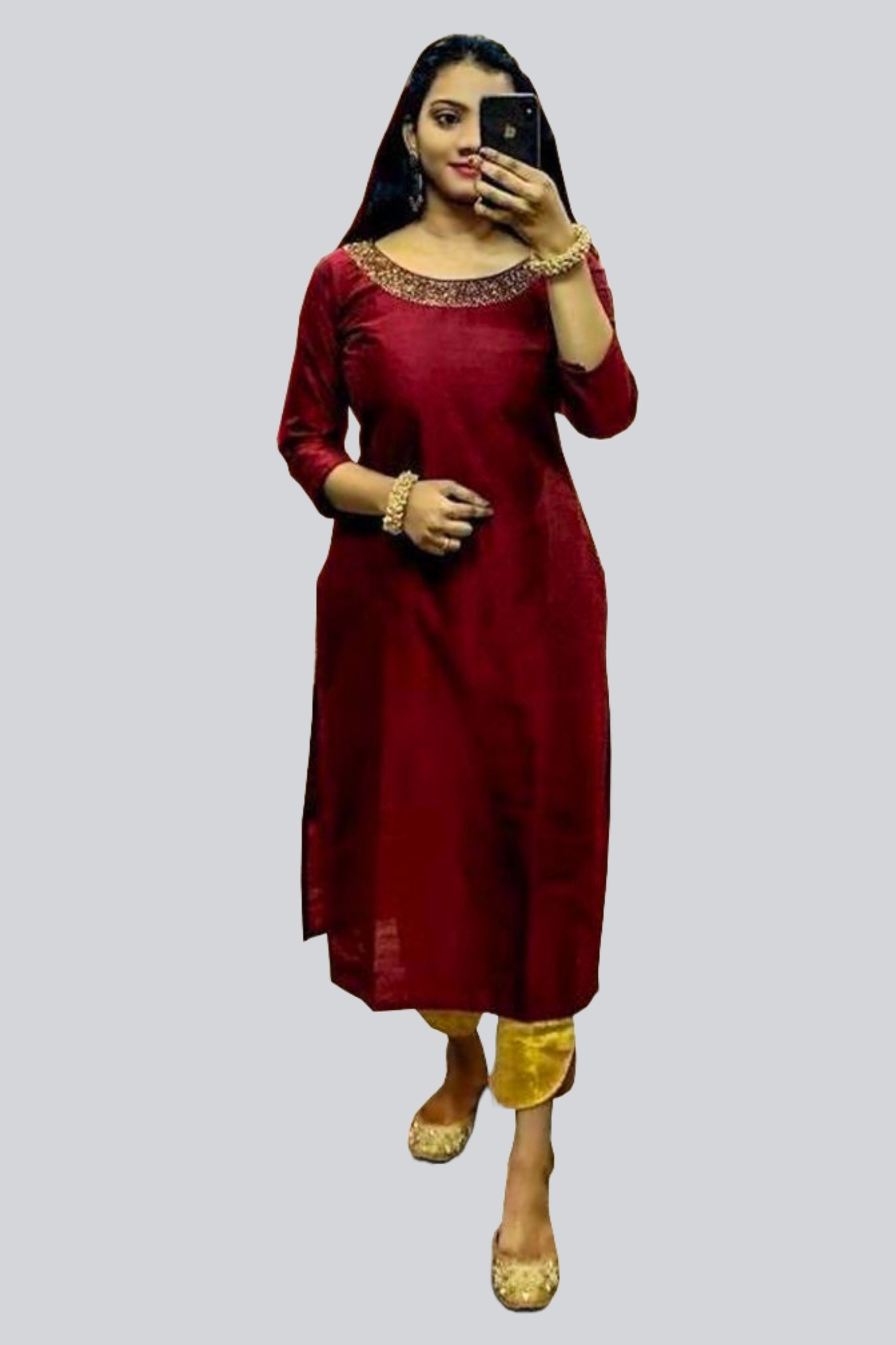 Women's Beautiful Hand Crafted Soft Silk Kurti with Plazzo Pant KURTI JCS Fashions Maroon Medium (38)