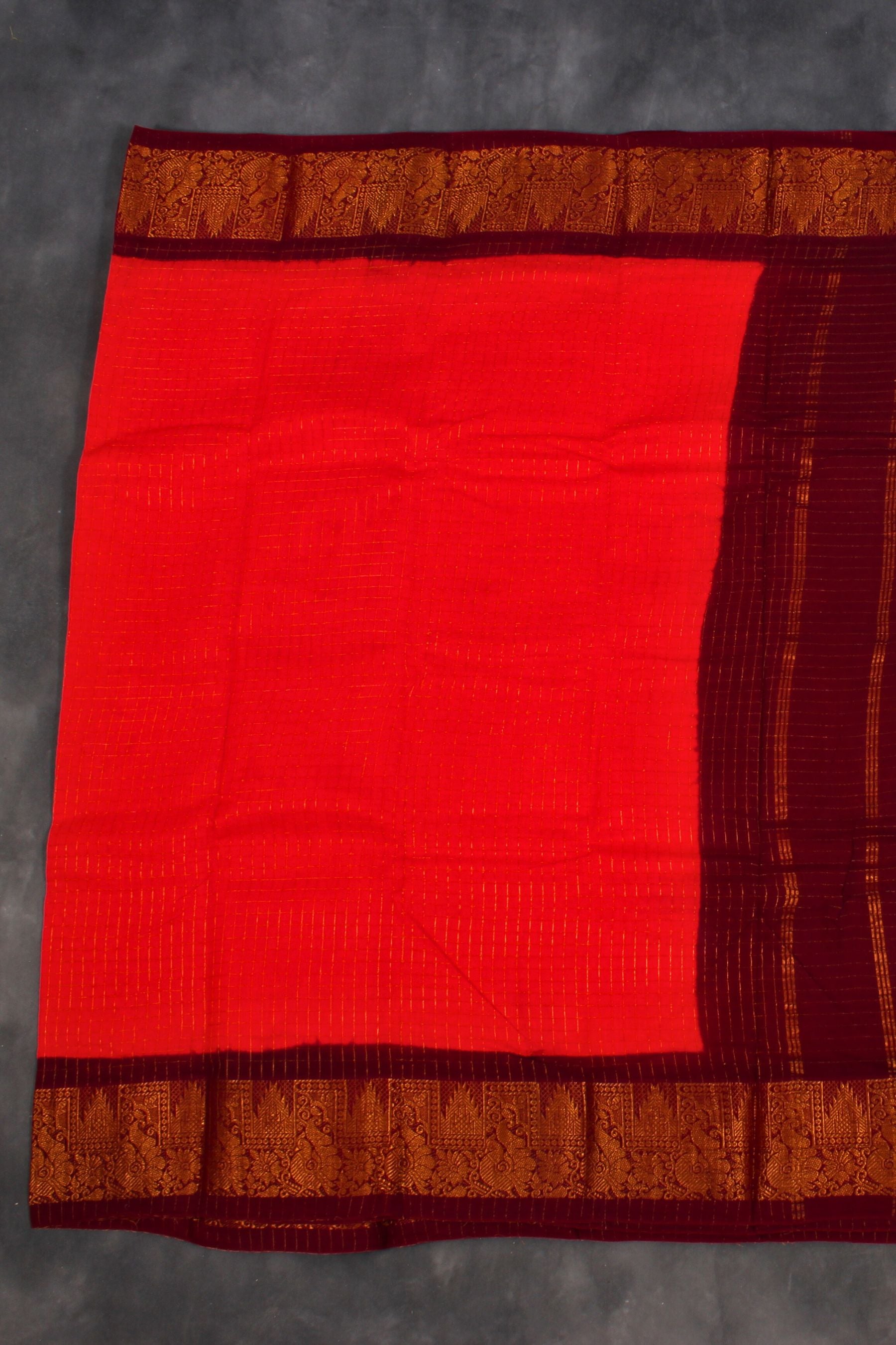 Elegant Madurai Sungudi Cotton Saree with Golden Checks and Zari Border