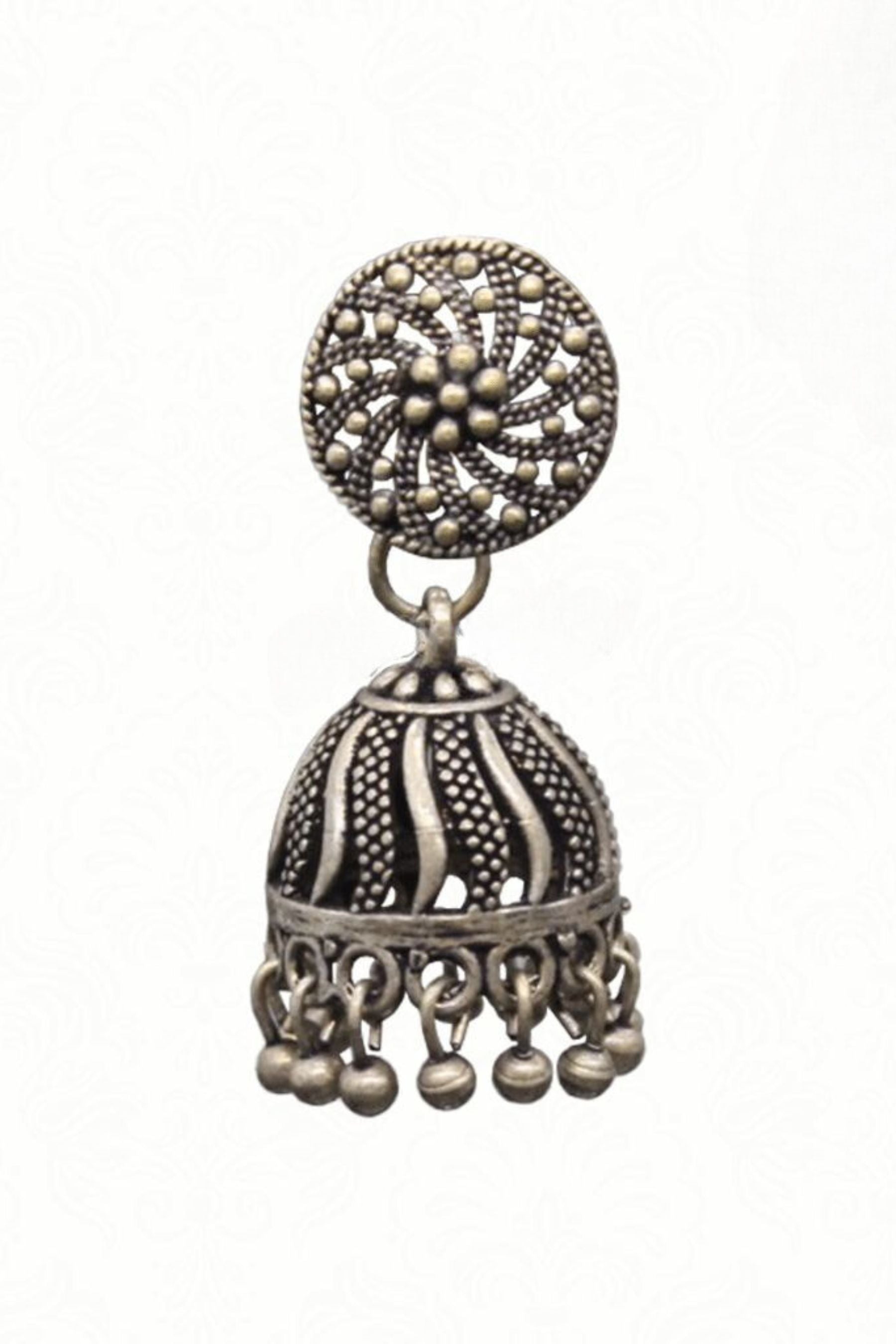 Intricate Delights Artisan Made Oxidized Silver Plated Jhumka Earrings Jewelry JCS Fashions