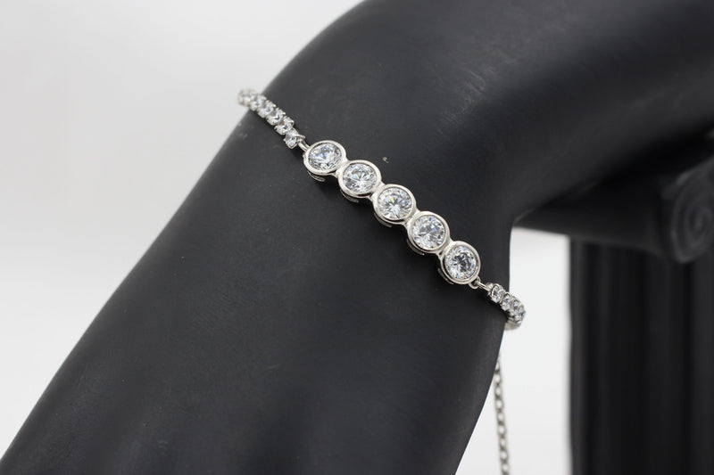 Chic XUPING Silver Bracelet with Dazzling White Stones - JCSFashions