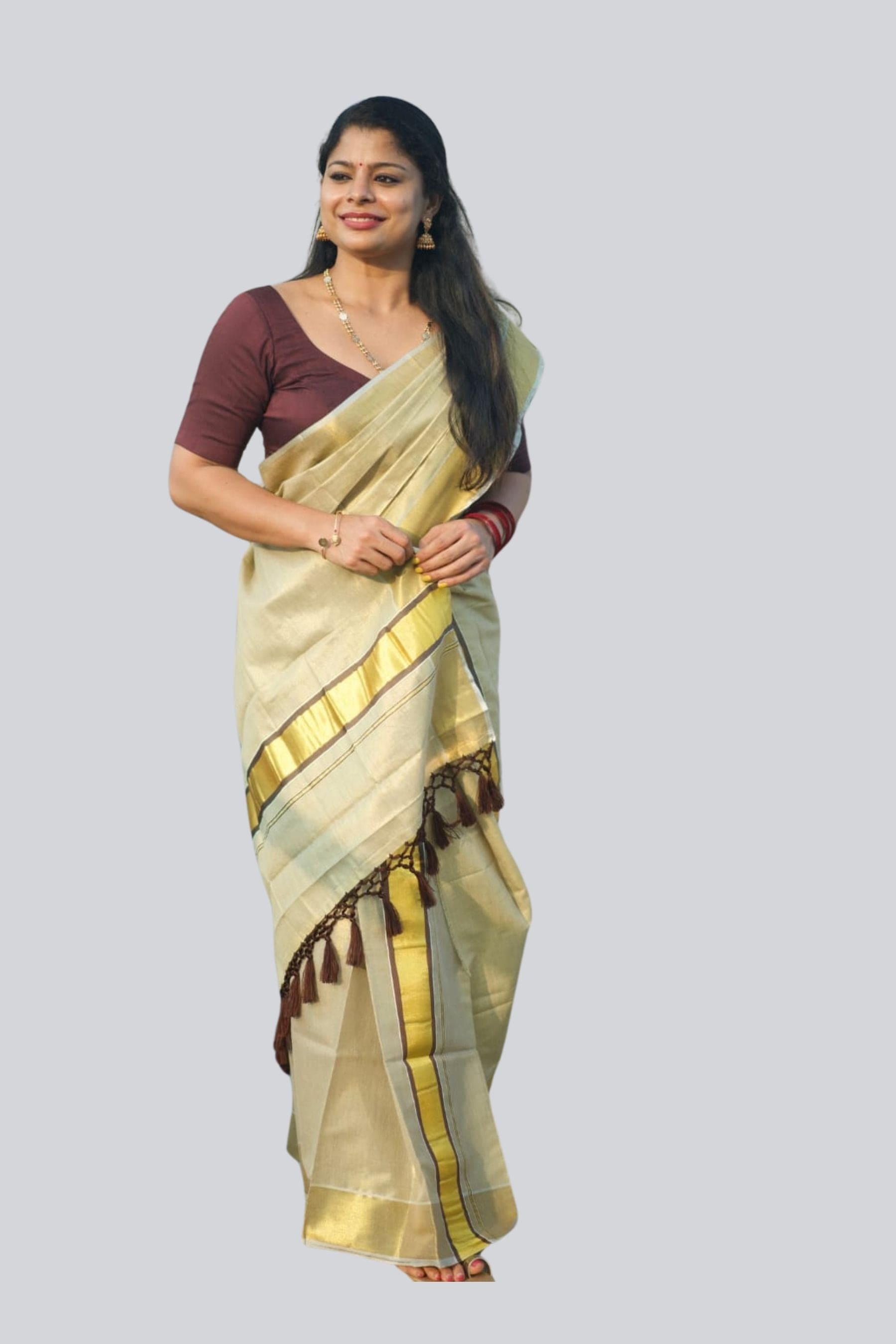 Chic Saree Vishu Collection: Color Tissue Set Mundu with Tassel Detailing